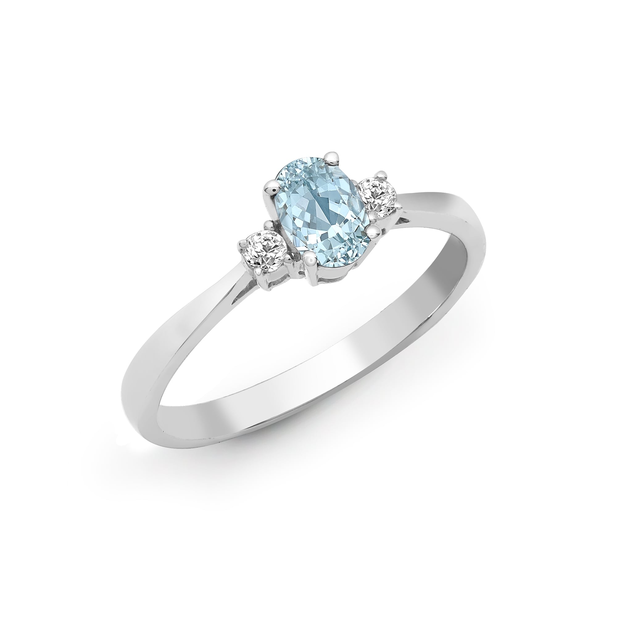 18ct White Gold D-8pt Aqua Marine-31pt 3 Stone Ring