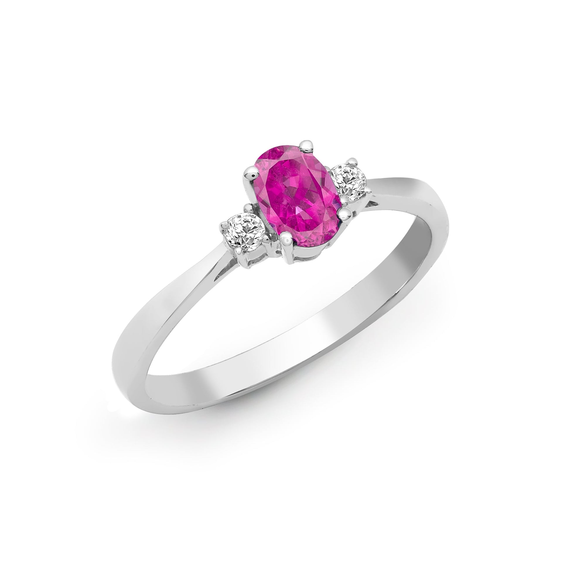 18ct White Gold Diamond-8pt Pink Sapphire-56pt 3 Stone Ring