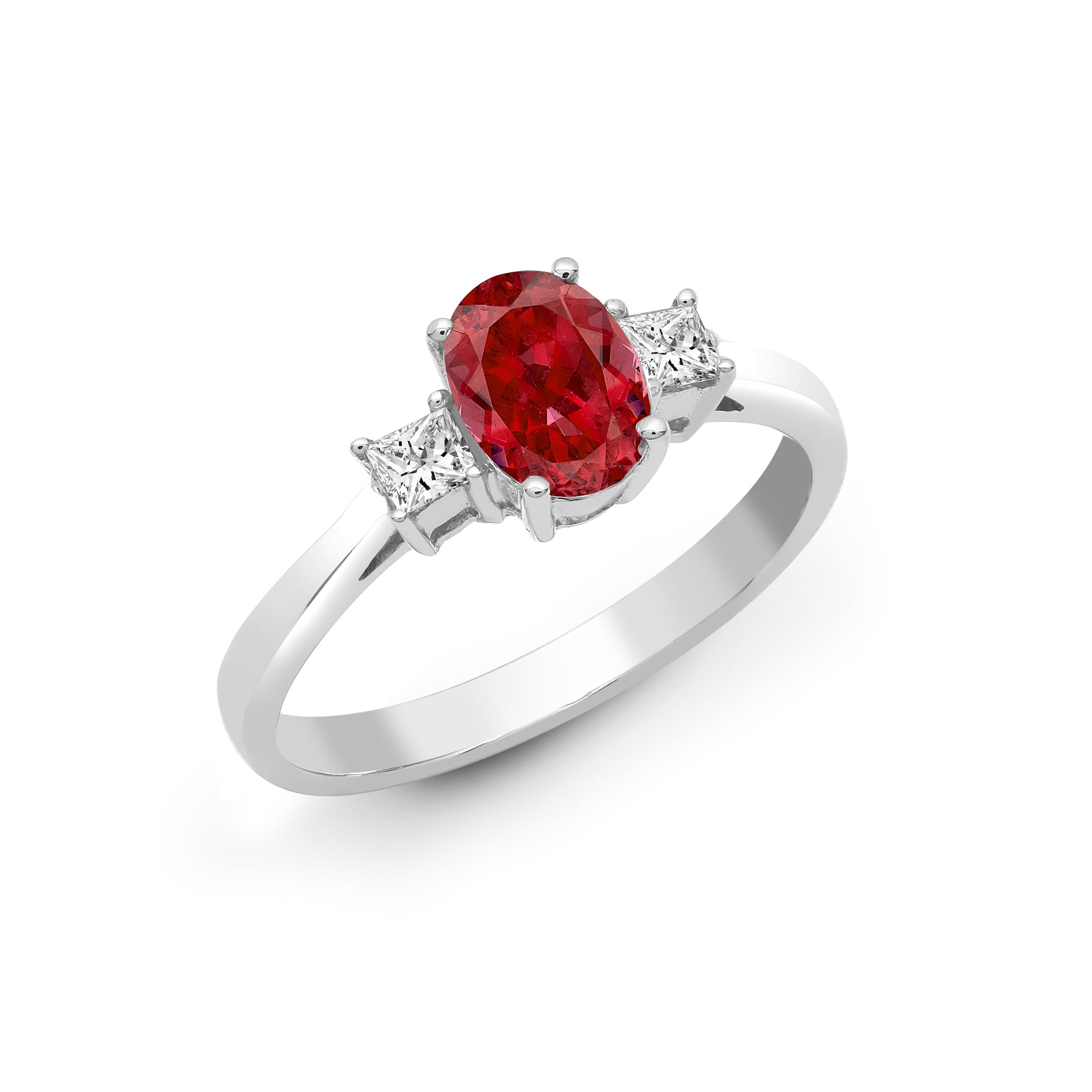 18ct White Gold Diamond-20pt Ruby-1.04ct 3 Stone Ring