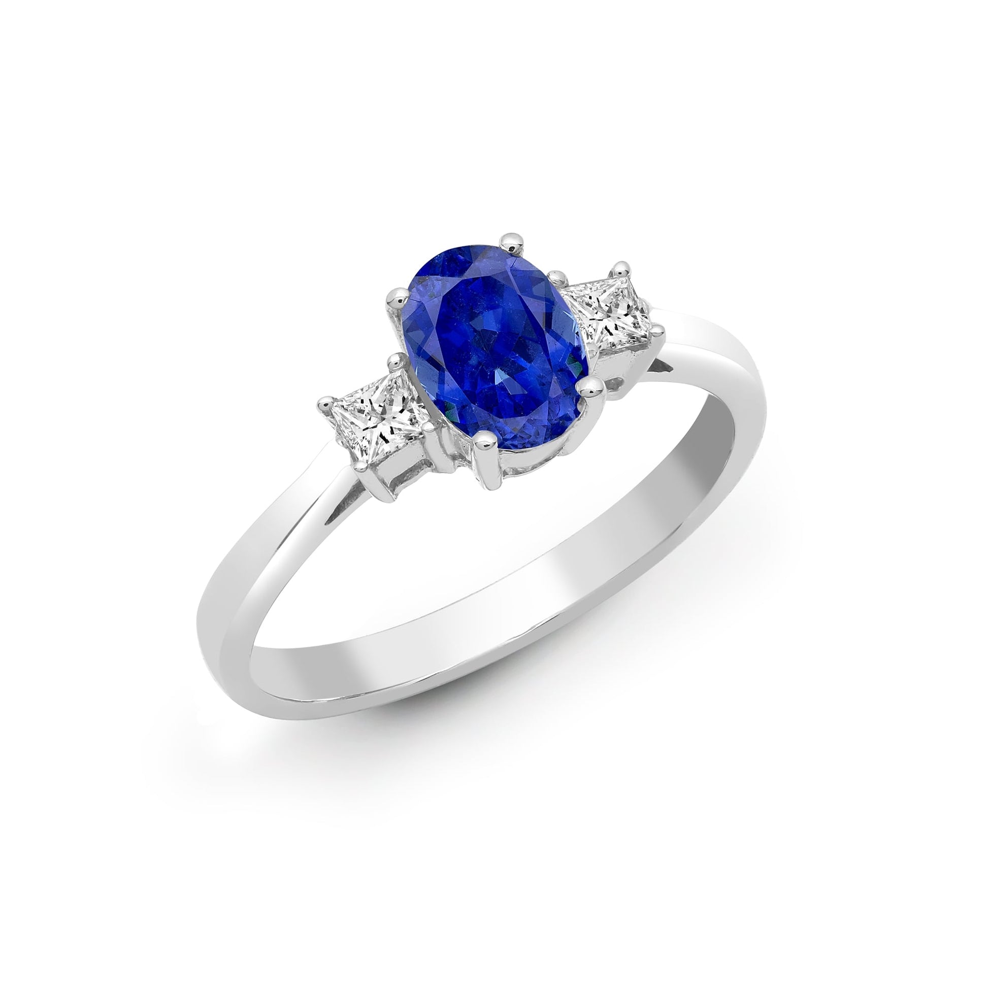 18ct White Gold Diamond-20pt Sapphire-1.35ct 3 Stone Ring