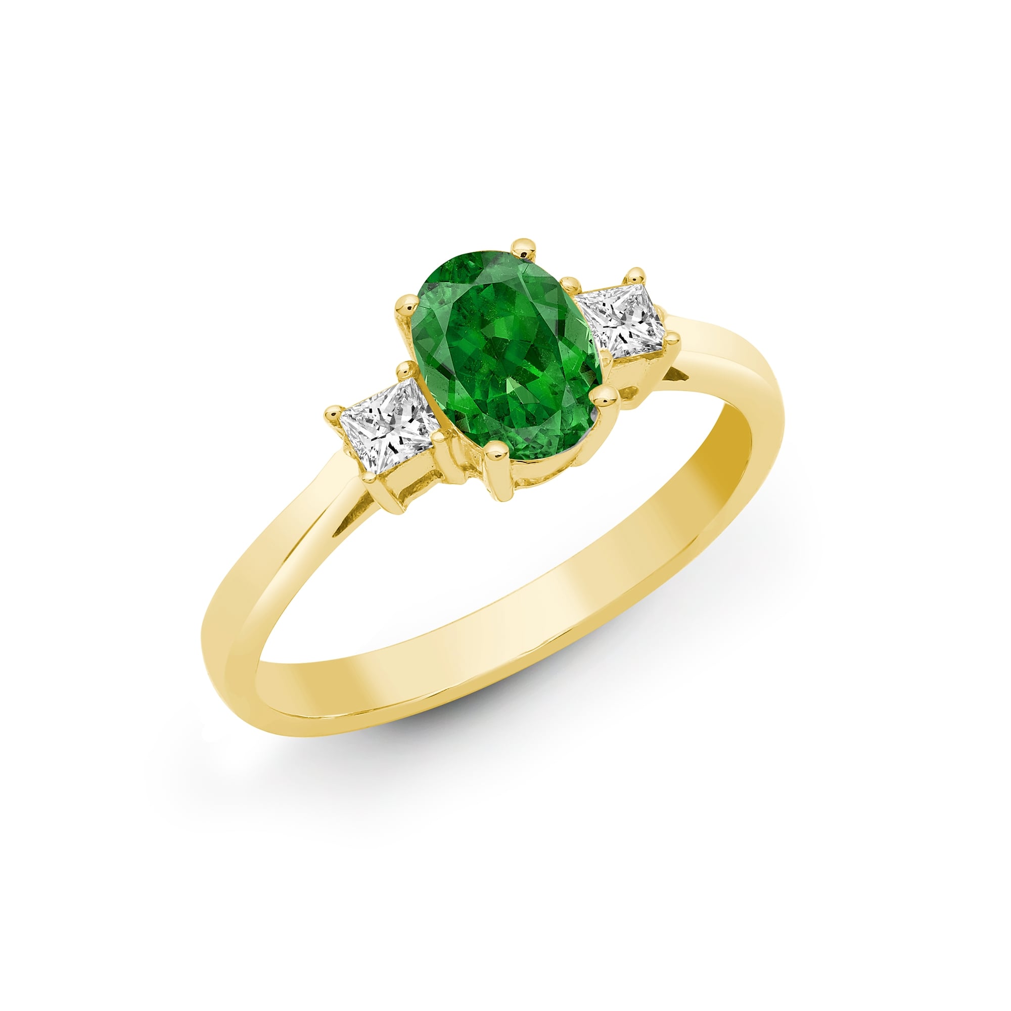 18ct Yellow Gold Diamond-20pt Emerald-86pt 3 Stone Ring