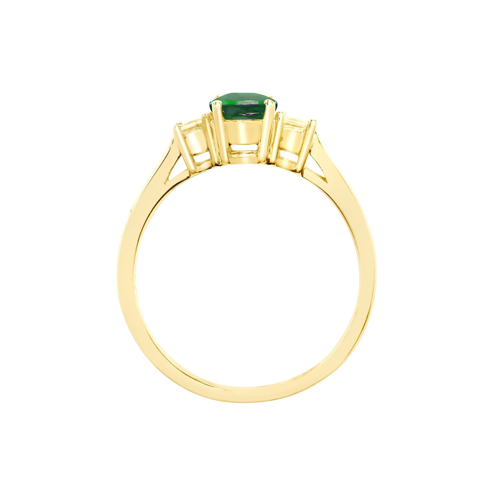 18ct Yellow Gold Diamond-20pt Emerald-86pt 3 Stone Ring
