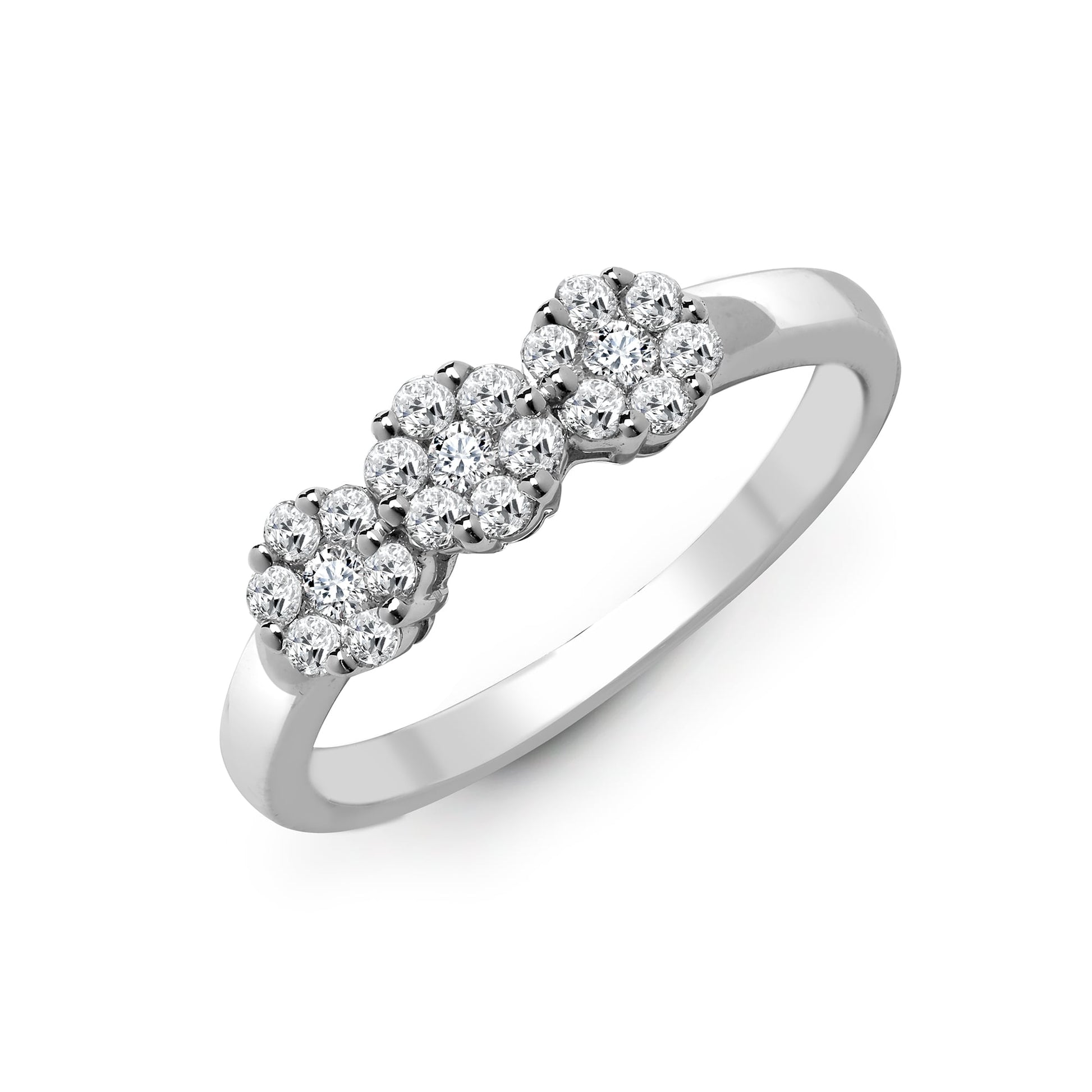 18ct White Gold 0.45ct Diamond 3 x 7 Cluster Ring