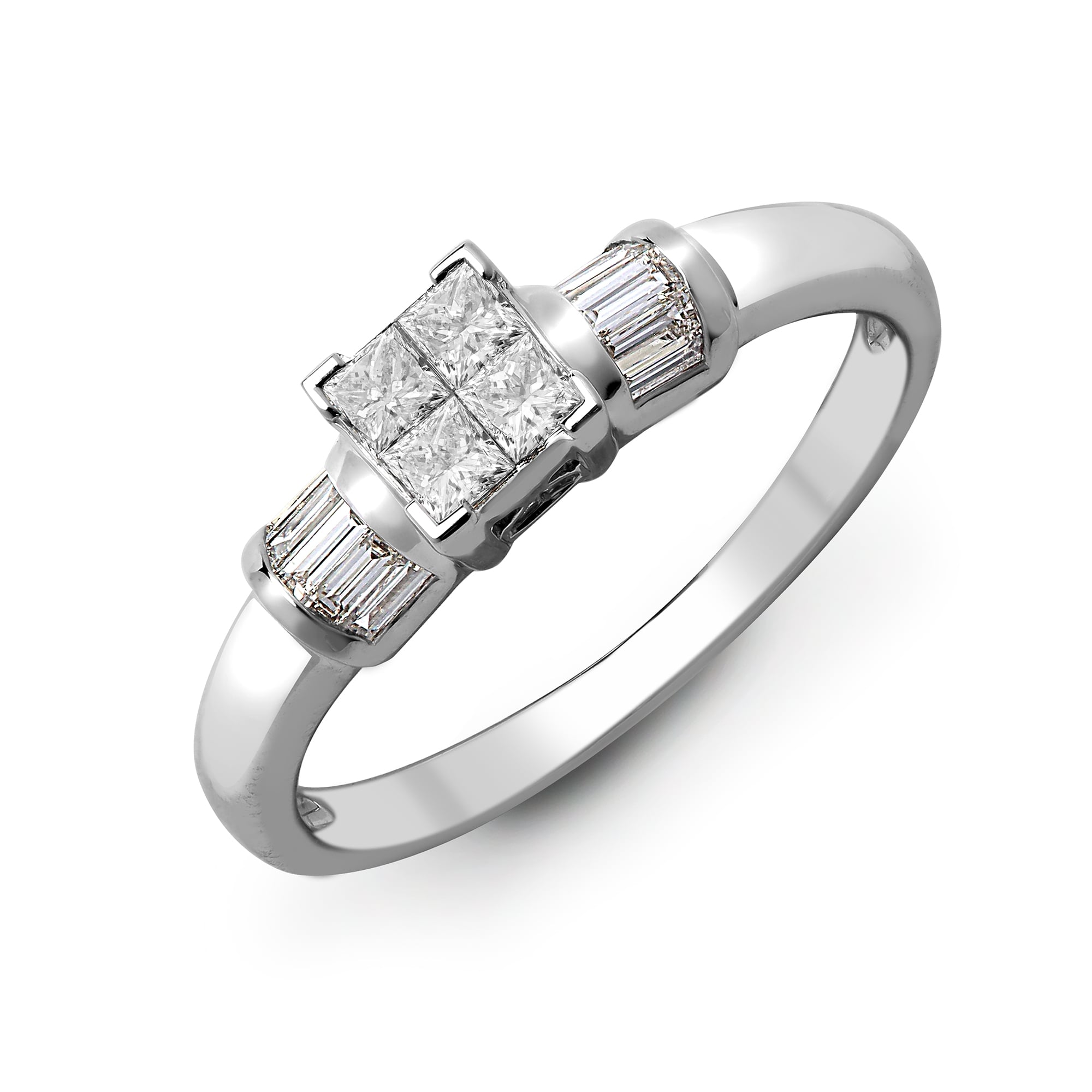 18ct White 0.58ct Diamond Princess Cut & Baguette Ring