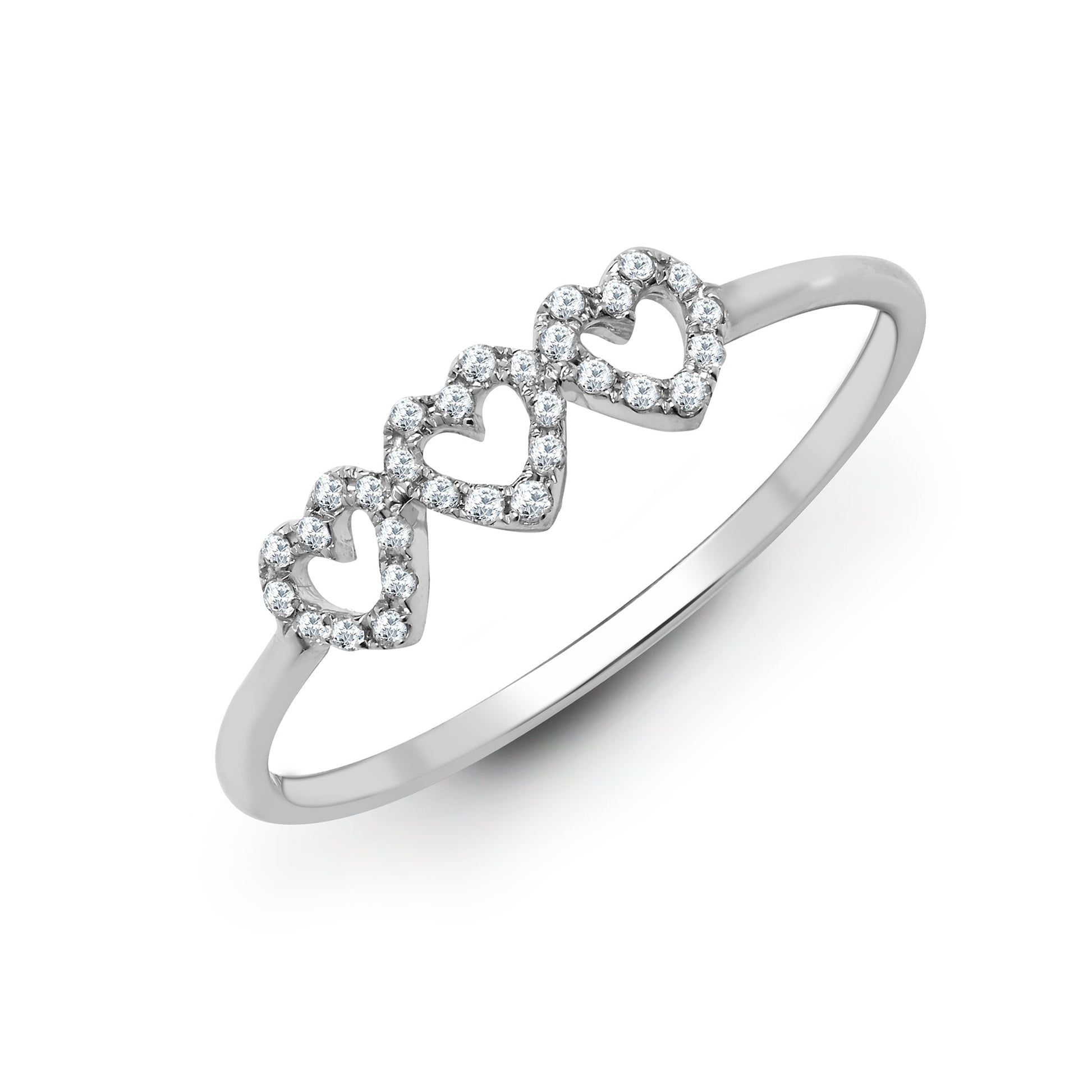 18ct White Gold 0.10ct Diamond 3 x Heart Ring
