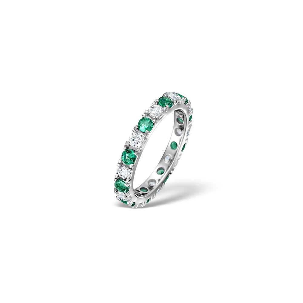 18ct White Gold Claw Set Full Eternity Ring Diamond 0.50ct Emerald 0.70ct H Si