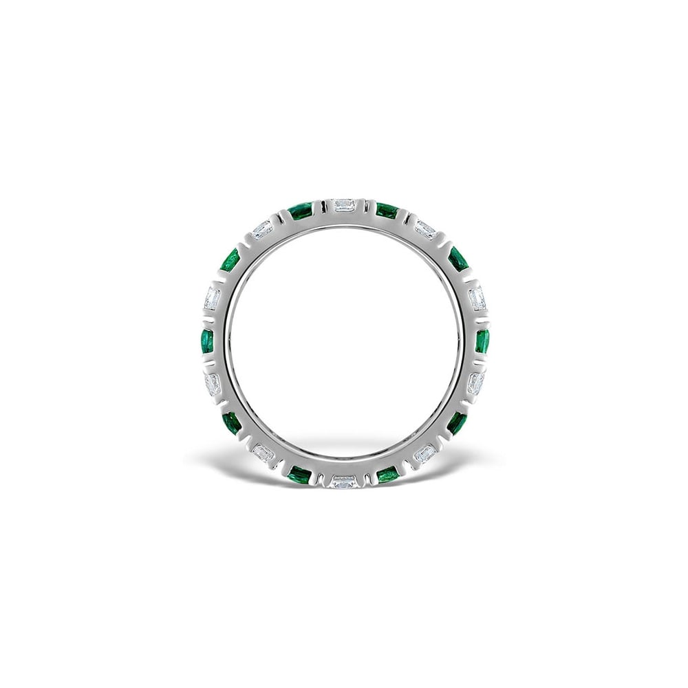 18ct White Gold Claw Set Full Eternity Ring Diamond 1.00ct Emerald 1.10ct G VS