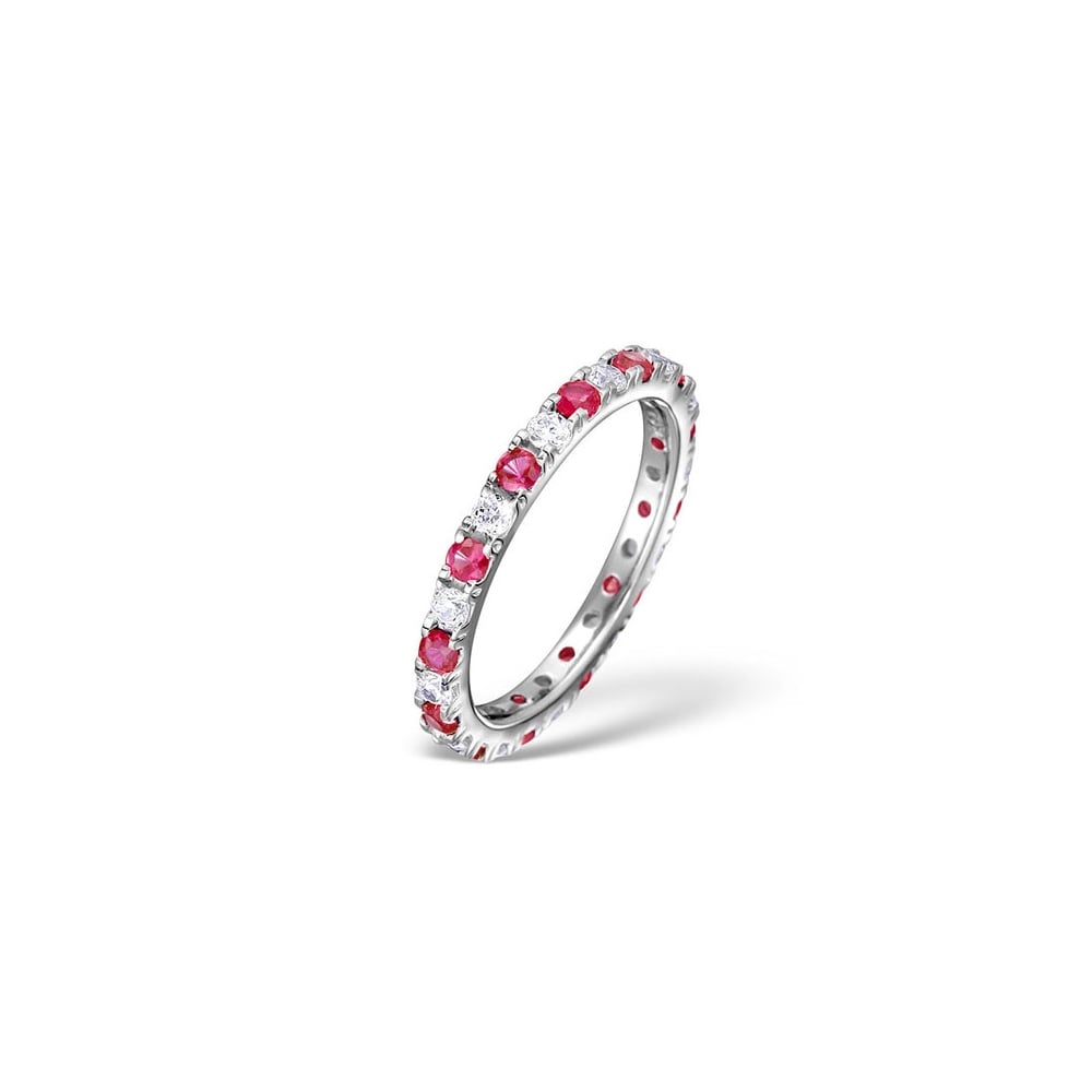 18ct White Gold Claw Set Full Eternity Ring Diamond 0.50ct Ruby 0.80ct H Si