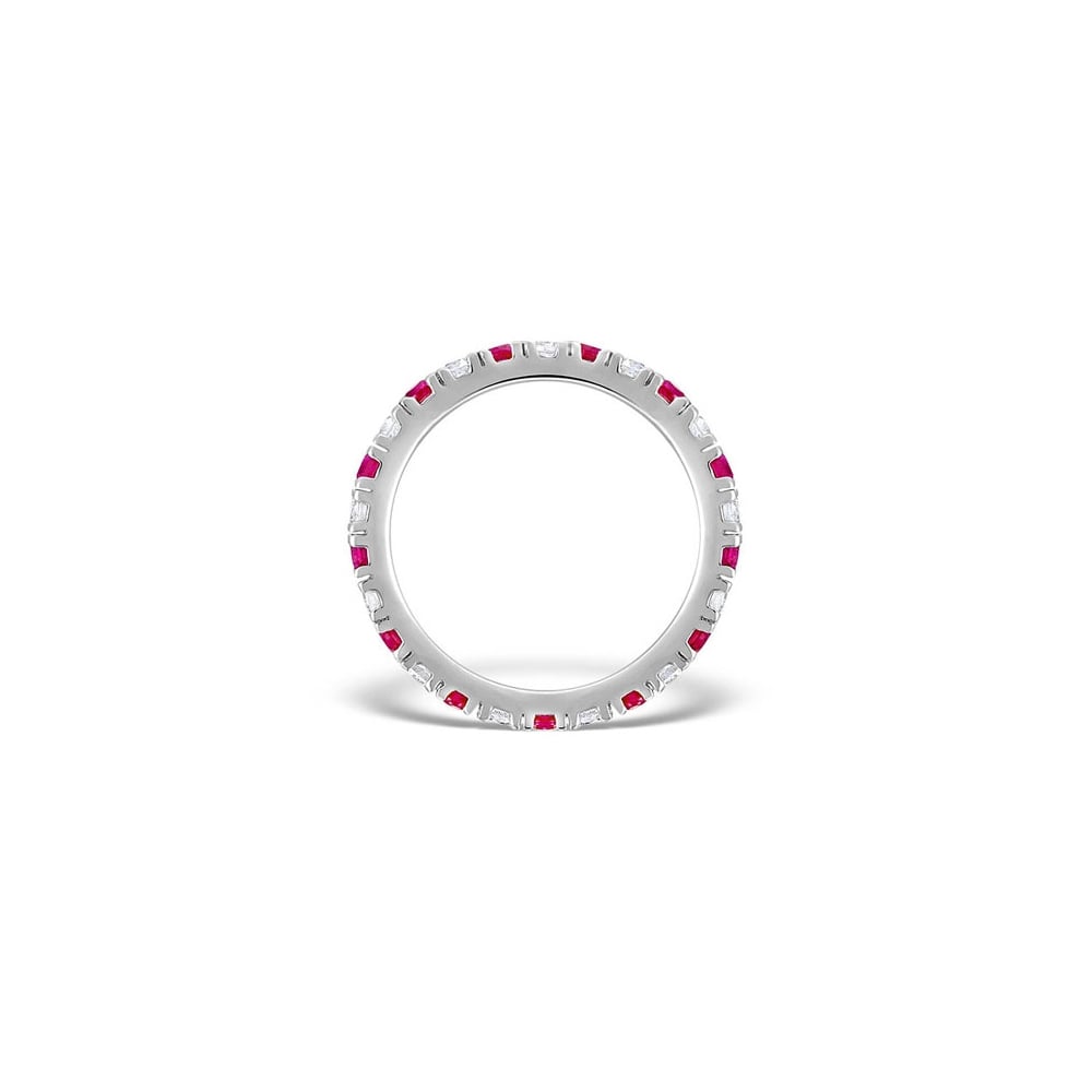 18ct White Gold Claw Set Full Eternity Ring Diamond 0.50ct Ruby 0.80ct H Si