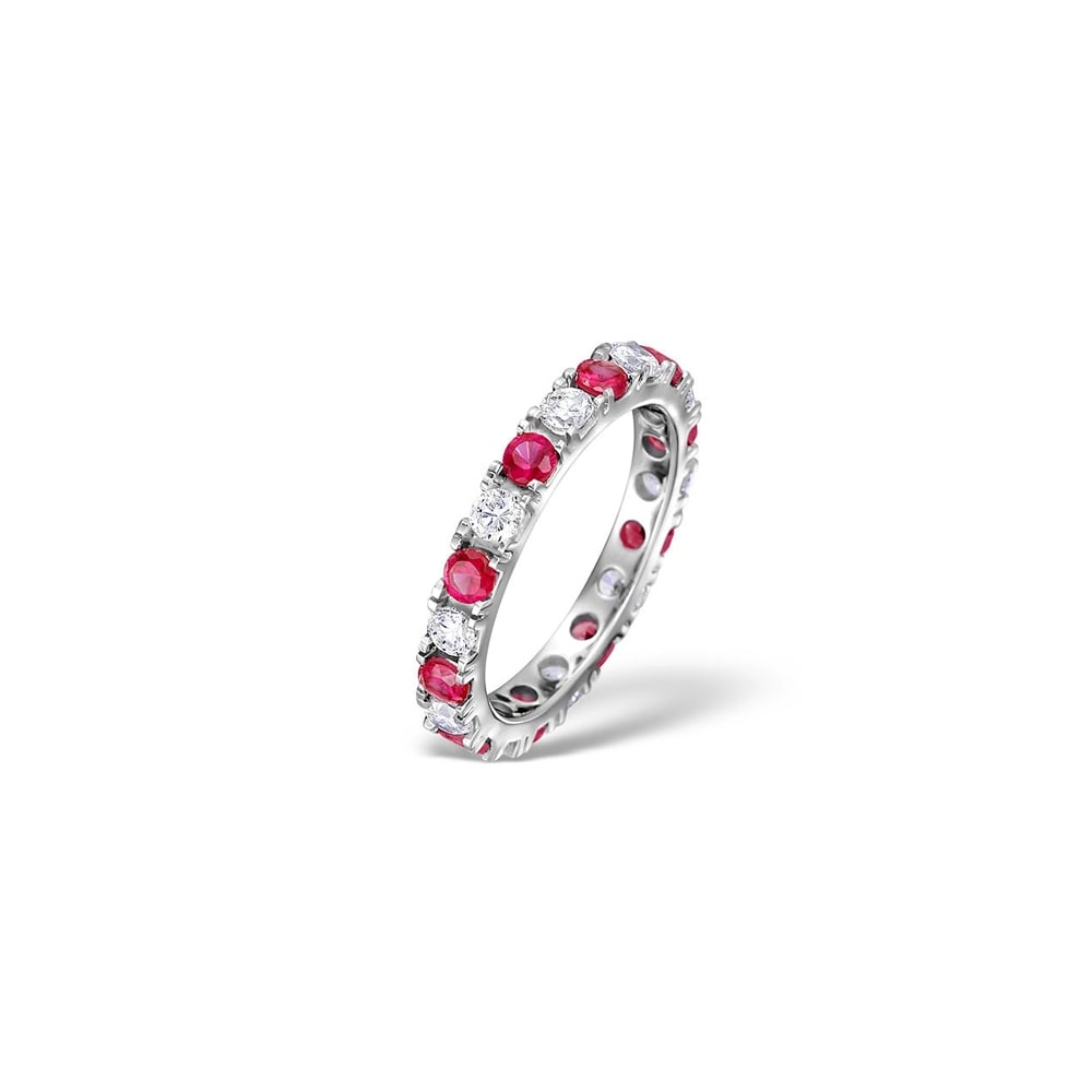 18ct White Gold Claw Set Full Eternity Ring Diamond 1.00ct Ruby 1.50ct H Si
