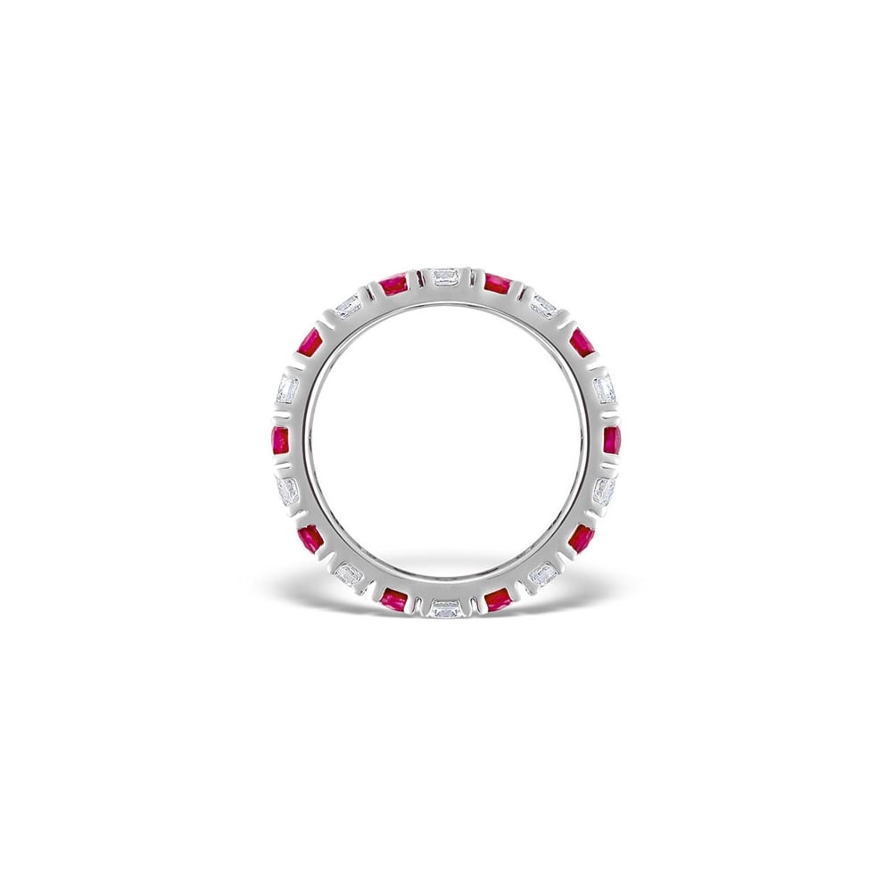 18ct White Gold Claw Set Full Eternity Ring Diamond 1.00ct Ruby 1.50ct H Si