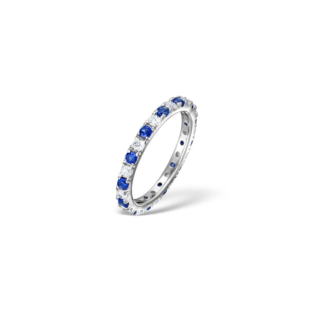 18ct White Gold Claw Set Full Eternity Ring Diamond 0.50ct Sapphire 0.90ct G VS