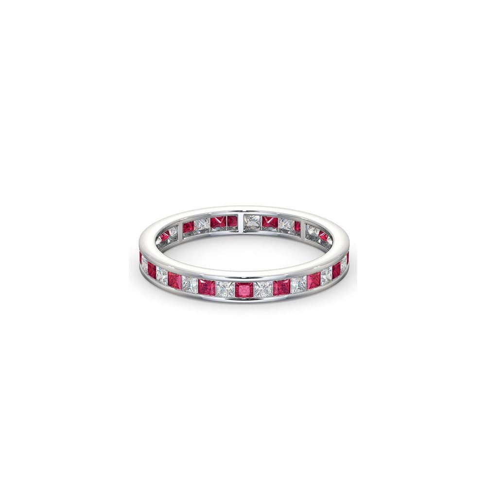 18ct White Gold Channel Set P.cut Full Eternity Ring Diamond 0.50ct Ruby 0.60ct G VS