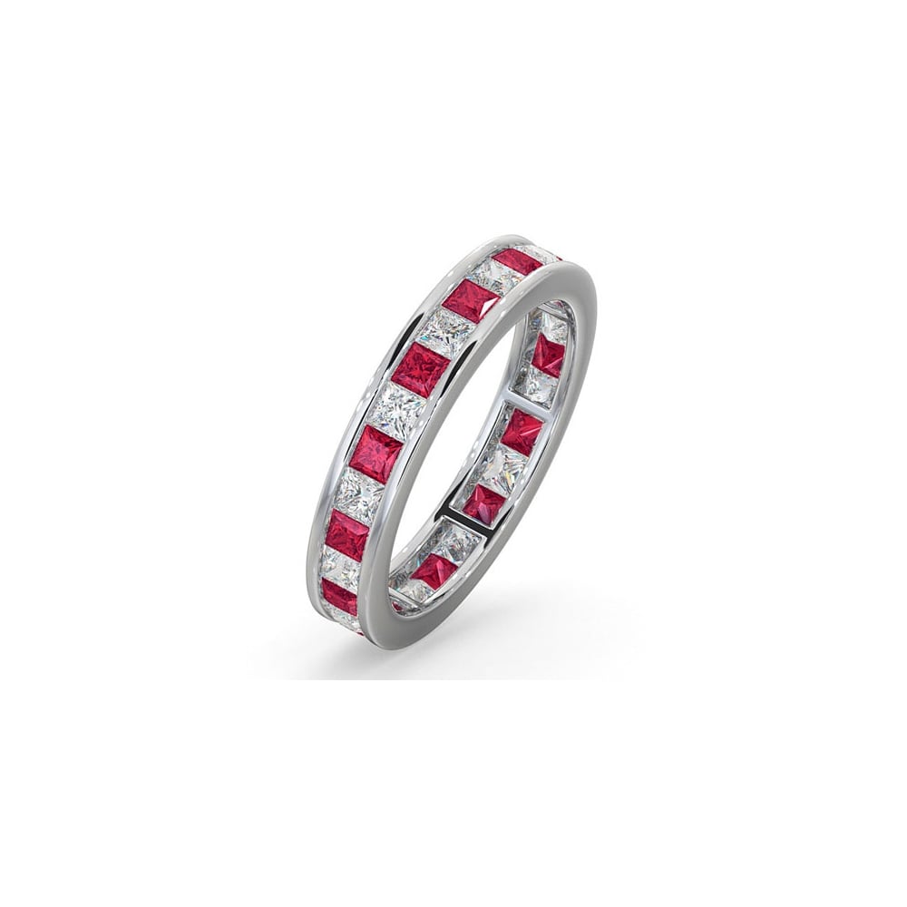 18ct White Gold Channel Set P.cut Full Eternity Ring Diamond 1.00ct Ruby 1.25ct G VS