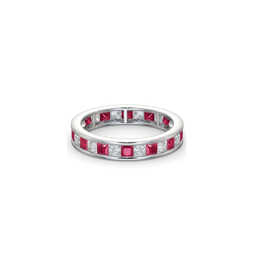 18ct White Gold Channel Set P.cut Full Eternity Ring Diamond 1.00ct Ruby 1.25ct G VS