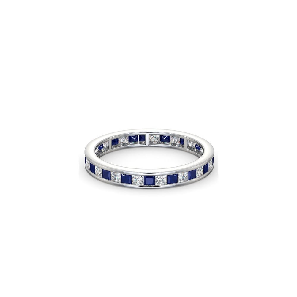 18ct White Gold Channel Set P.cut Full Eternity Ring Diamond 0.50ct Saph 0.70ct H Si