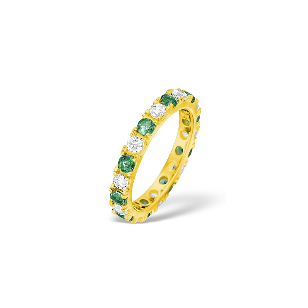 18ct Yellow Gold Claw Set Full Eternity Ring Diamond 0.50ct Emerald 0.70ct G VS