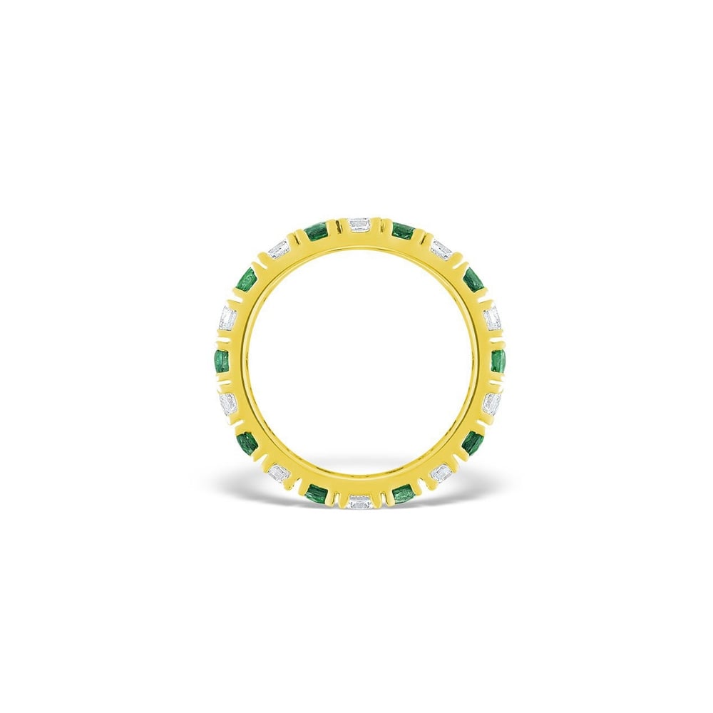 18ct Yellow Gold Claw Set Full Eternity Ring Diamond 0.50ct Emerald 0.70ct G VS