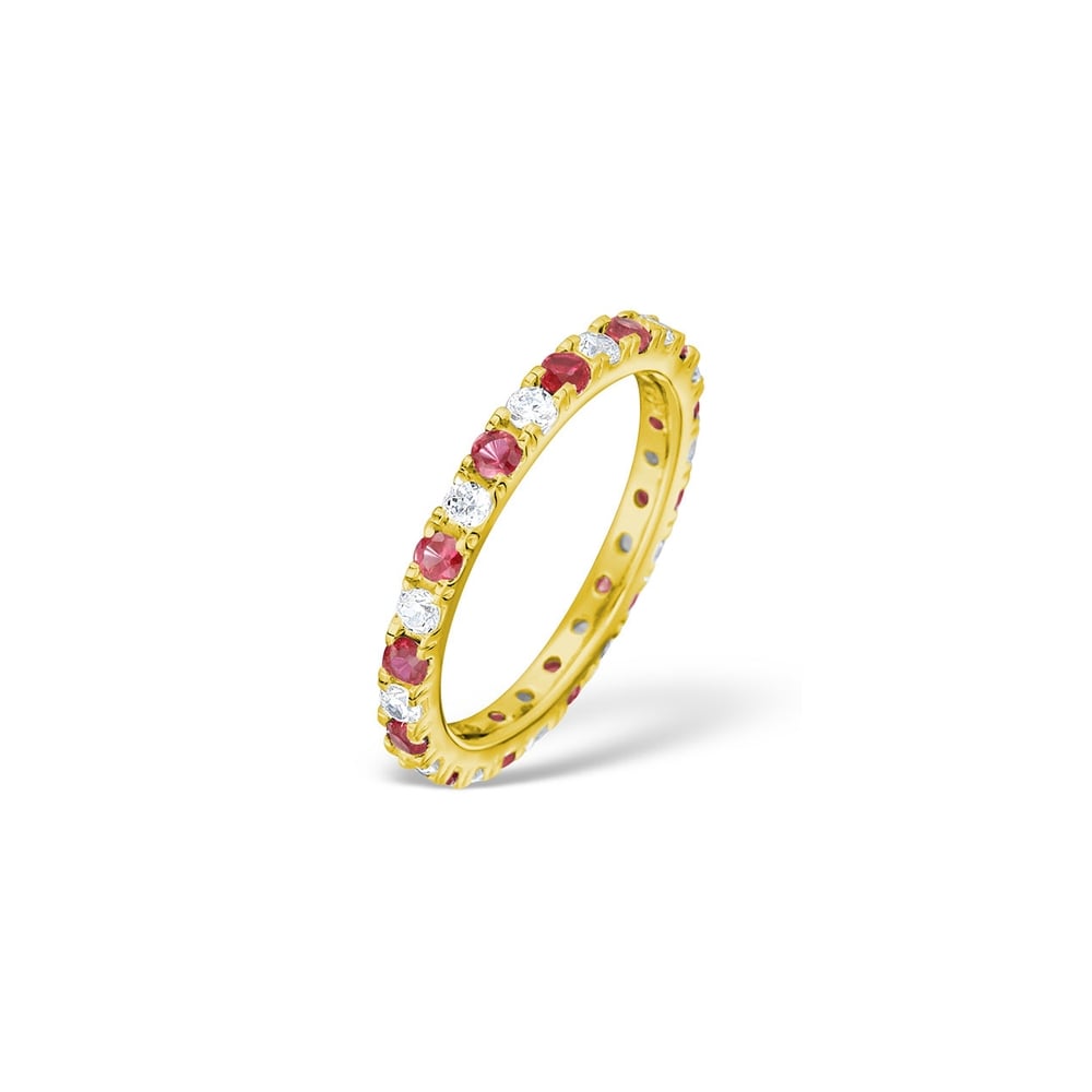 18ct Yellow Gold Claw Set Full Eternity Ring Diamond 0.50ct Ruby 0.80ct G VS