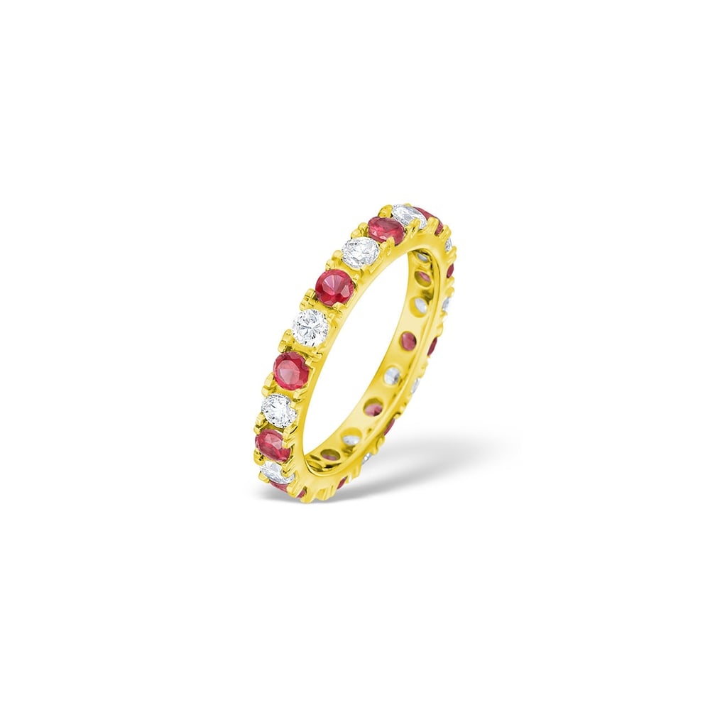18ct Yellow Gold Claw Set Full Eternity Ring Diamond 1.00ct Ruby 1.50ct H Si