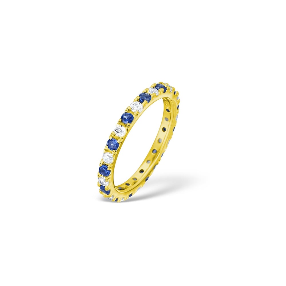 18ct Yellow Gold Claw Set Full Eternity Ring Diamond 0.50ct Sapphire 0.90ct H Si
