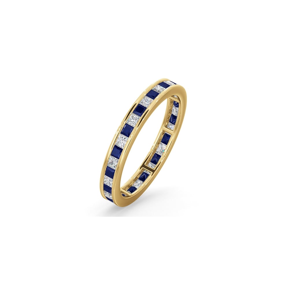 18ct Yellow Gold Channel Set Princess Cut Full Eternity Ring Diamond 0.50ct Saph 0.70ct H Si