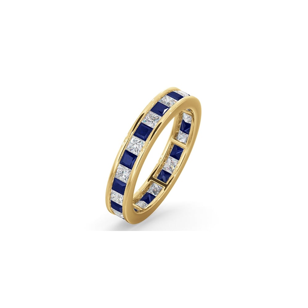 18ct Yellow Gold Channel Set Princess Cut Full Eternity Ring Diamond 1.00ct Saph 1.30ct G VS