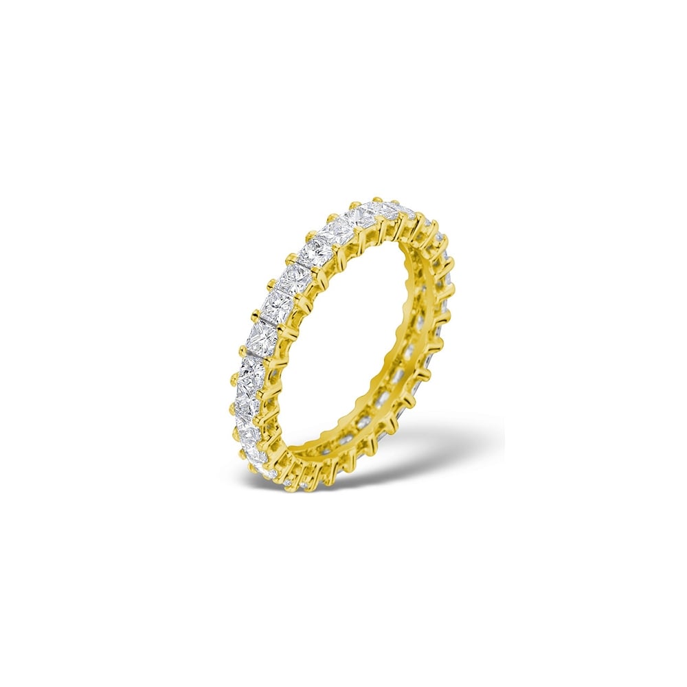 18ct Yellow Gold Claw Set Full Eternity Ring Princess Cut Diamond 2.00ct G VS
