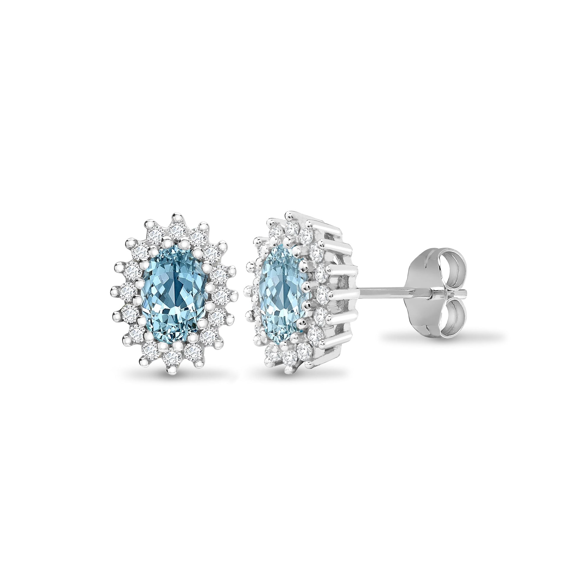 9ct White Gold 25pts Diamond and Blue Topaz Stud Earring