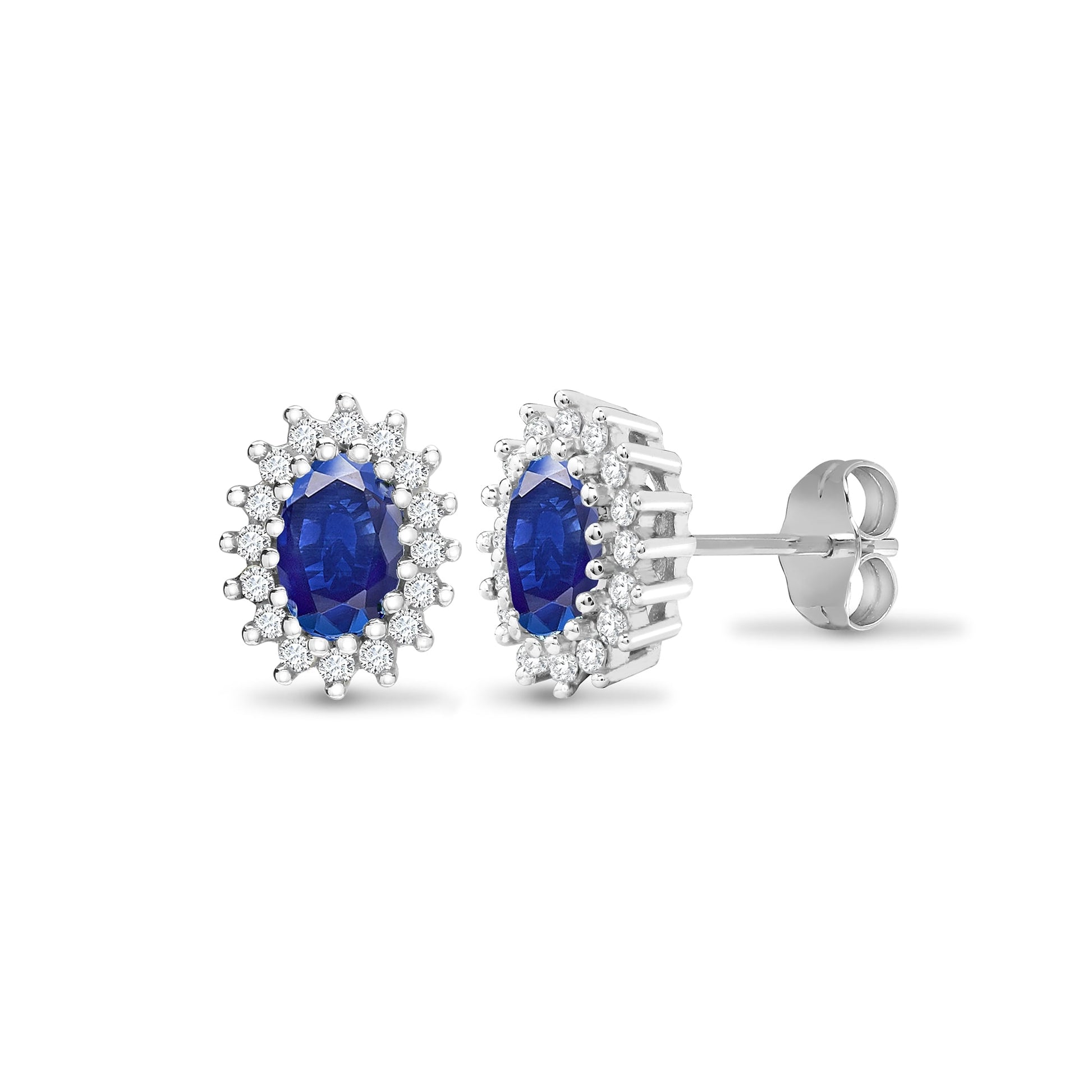 9ct White Gold 25pts Diamond and Sapphire Stud Earring