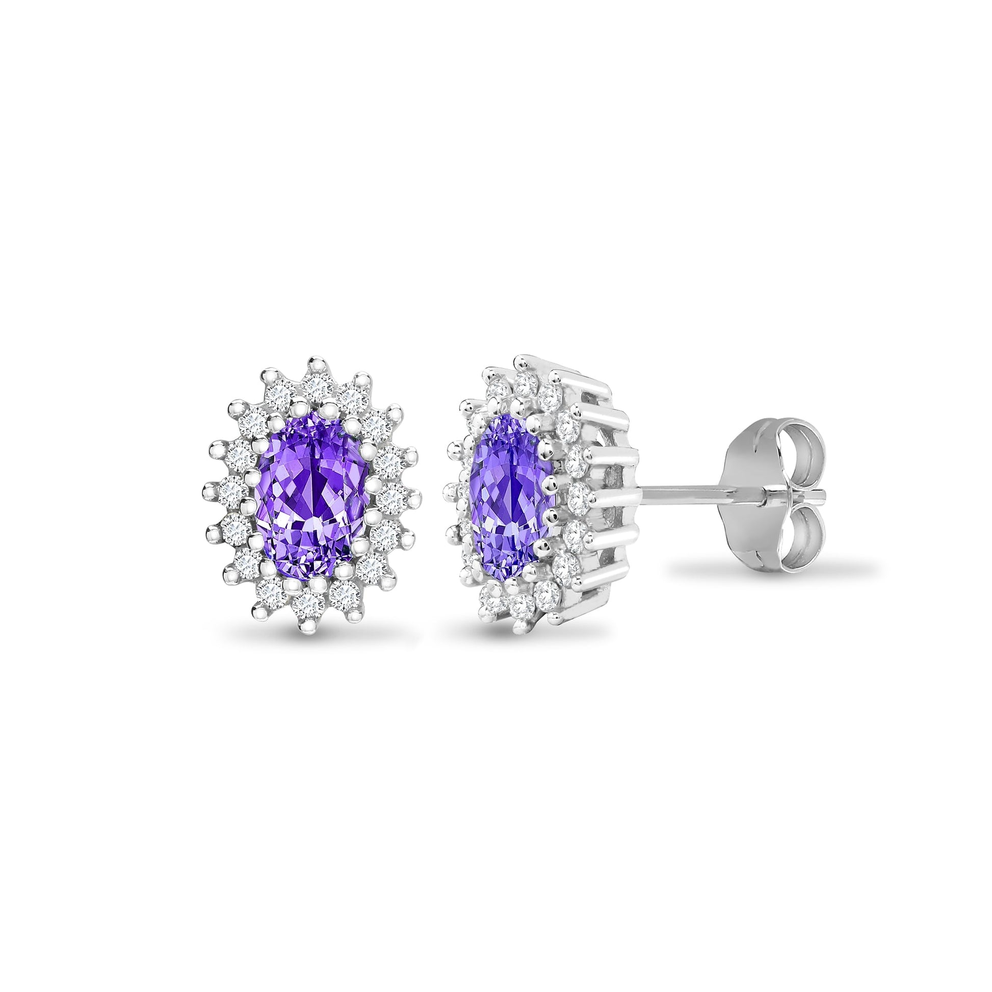 9ct White Gold 25pts Diamond and Amethyst Stud Earring