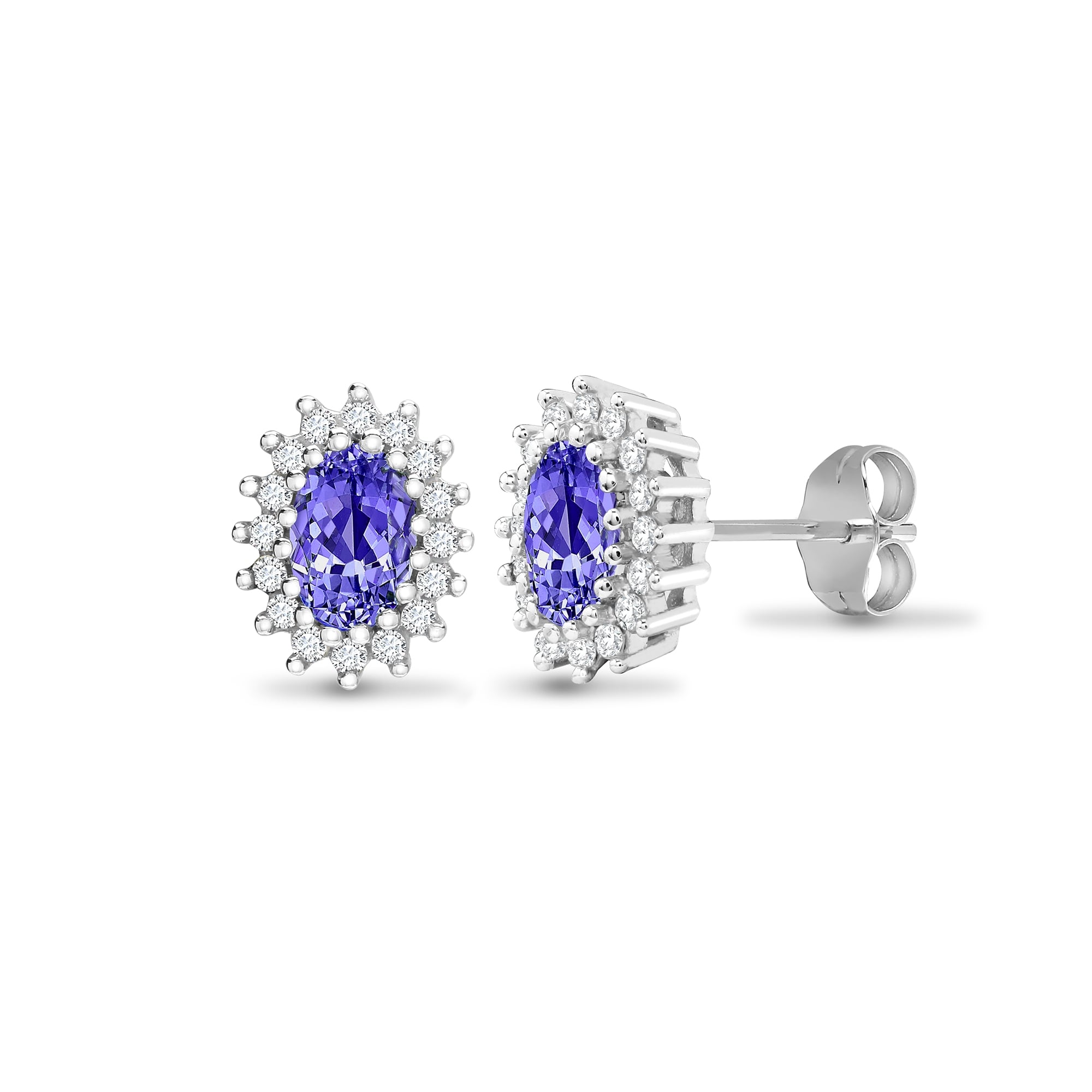 9ct White Gold 25pts Diamond and Tanzanite Stud Earring
