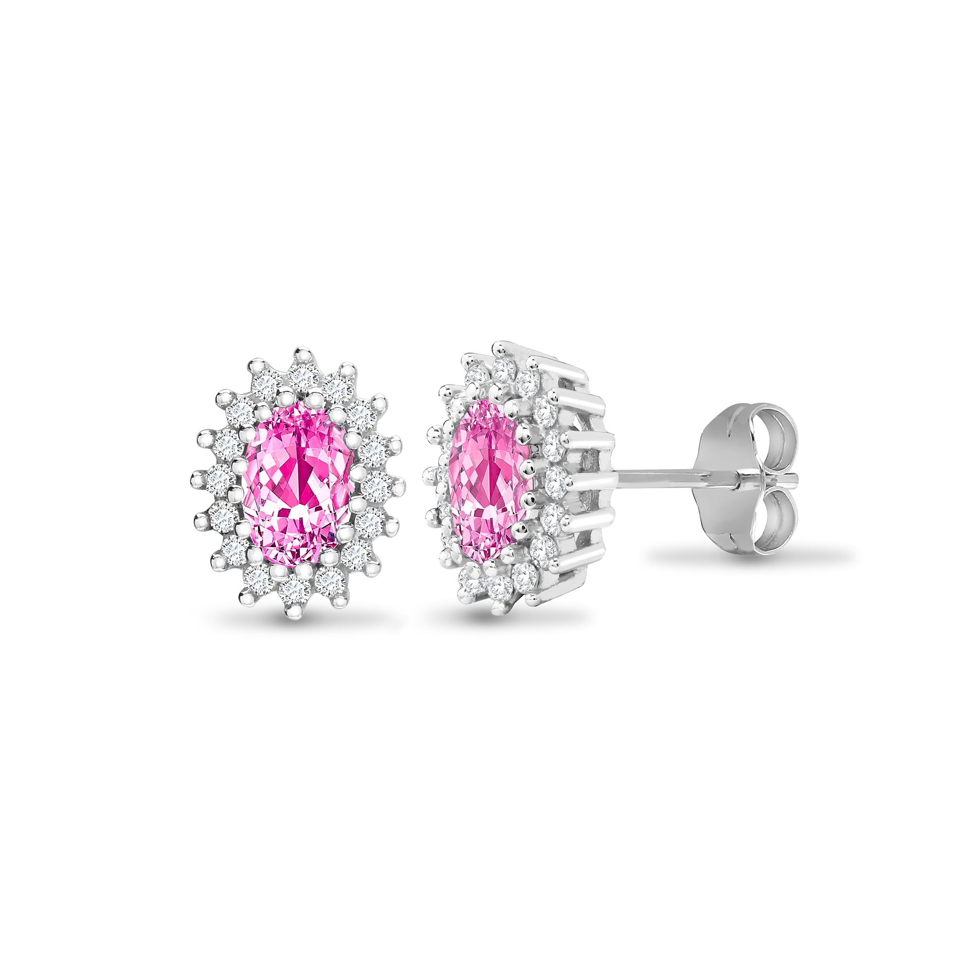 9ct White Gold 25pts Diamond and Pink Sapphire Stud Earring