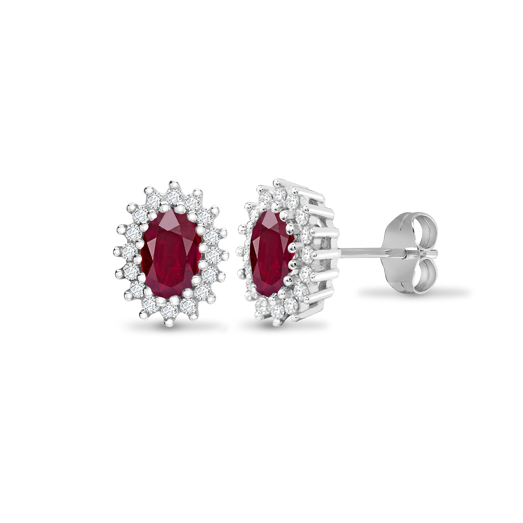 9ct White Gold 25pts Diamond and Ruby Stud Earring