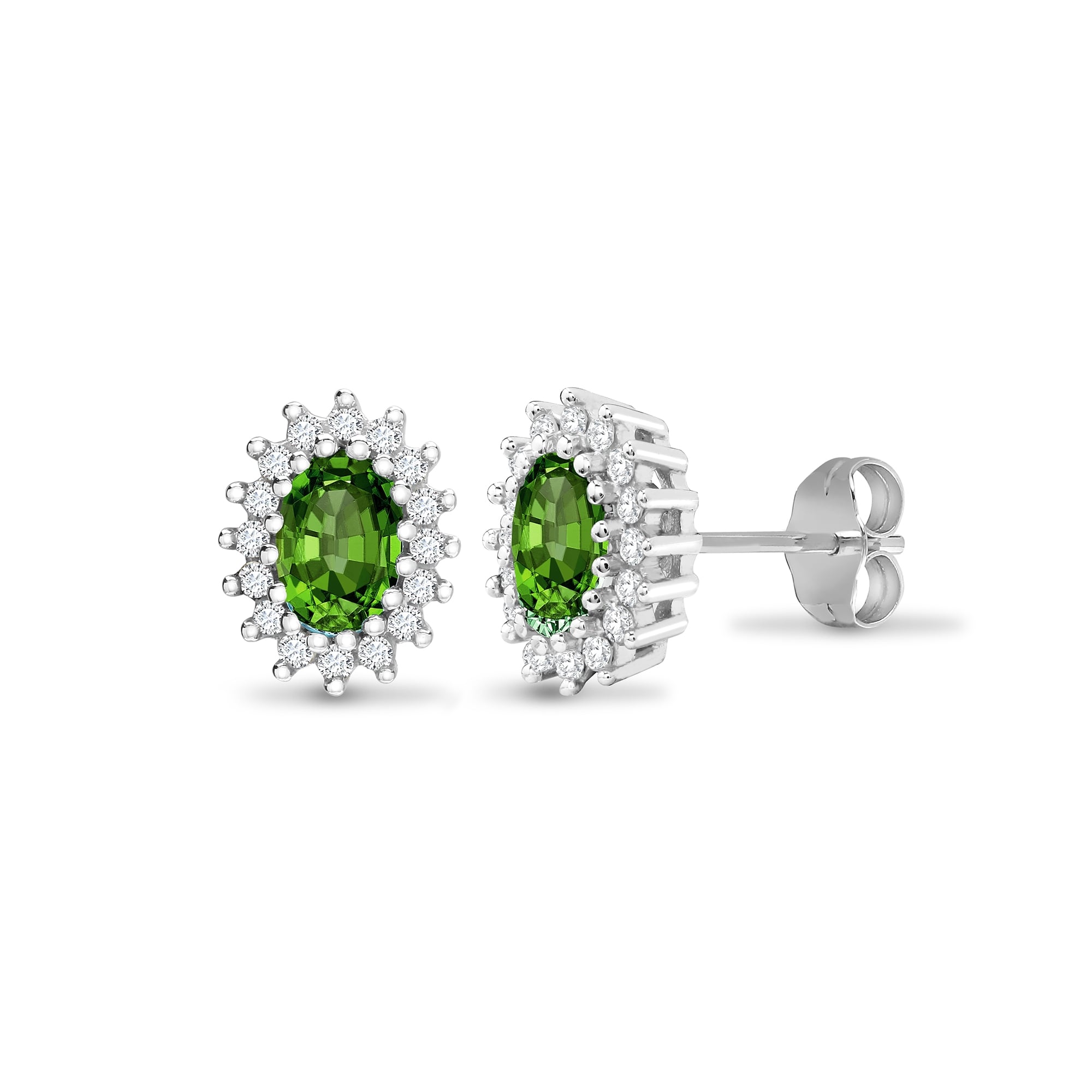 9ct White Gold 25pts Diamond and Emerald Stud Earring