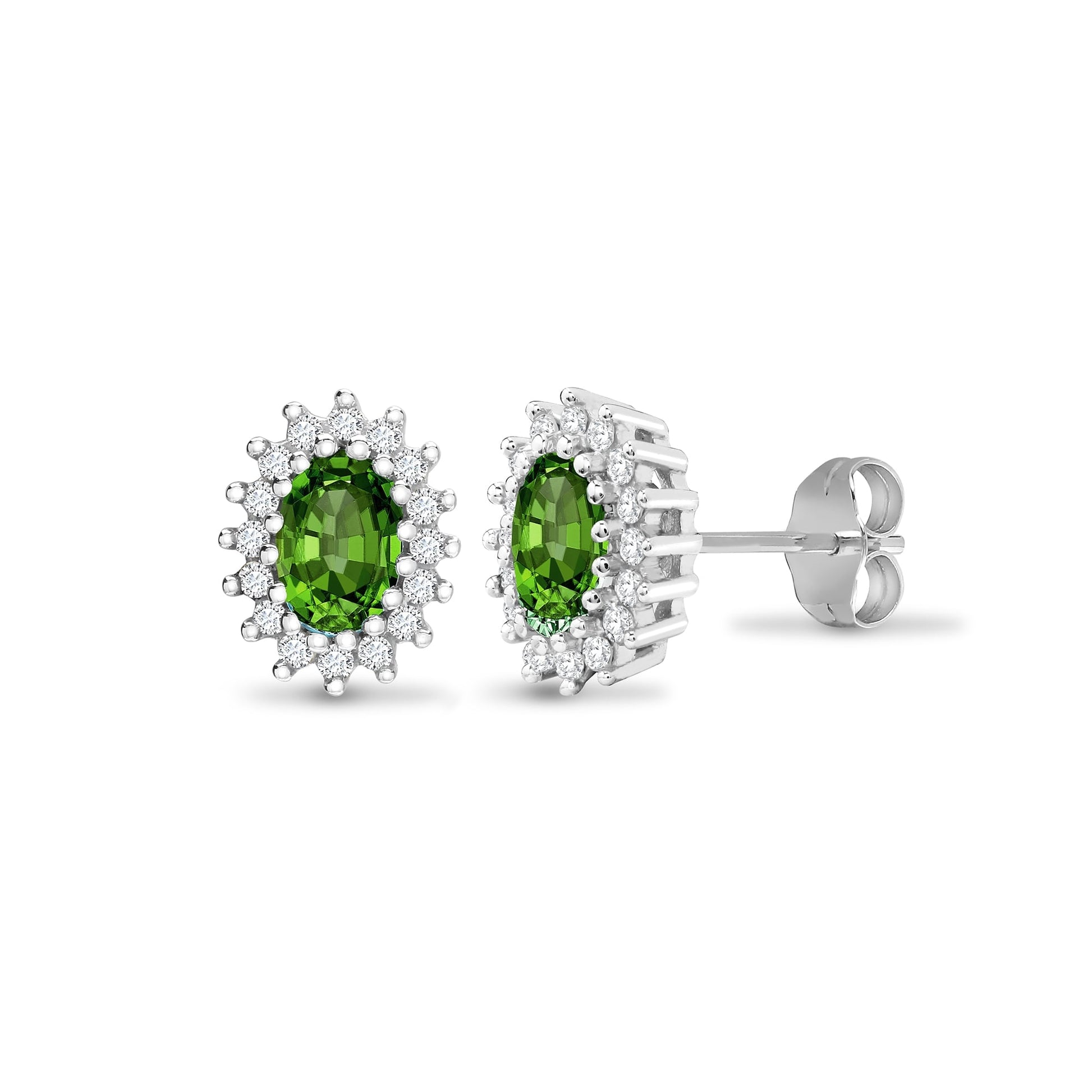 9ct White Gold 25pts Diamond and Emerald Stud Earring