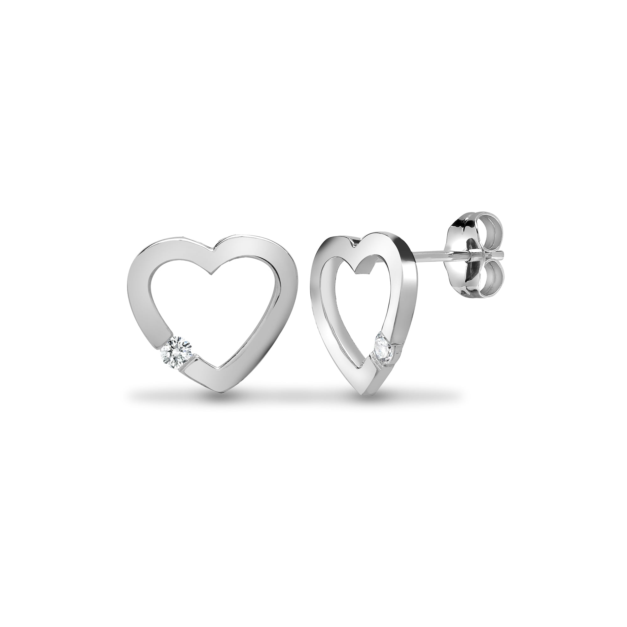 9ct White 6pts Diamond Heart Stud Earrings