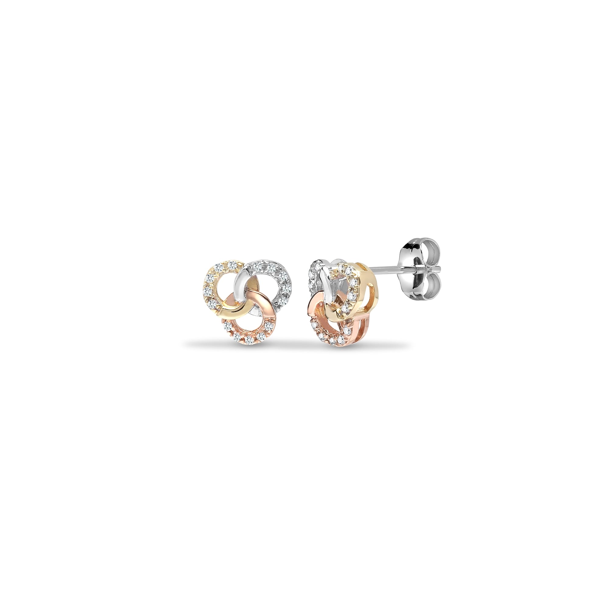9ct 3 Colour 9pts Diamond Stud Earrings