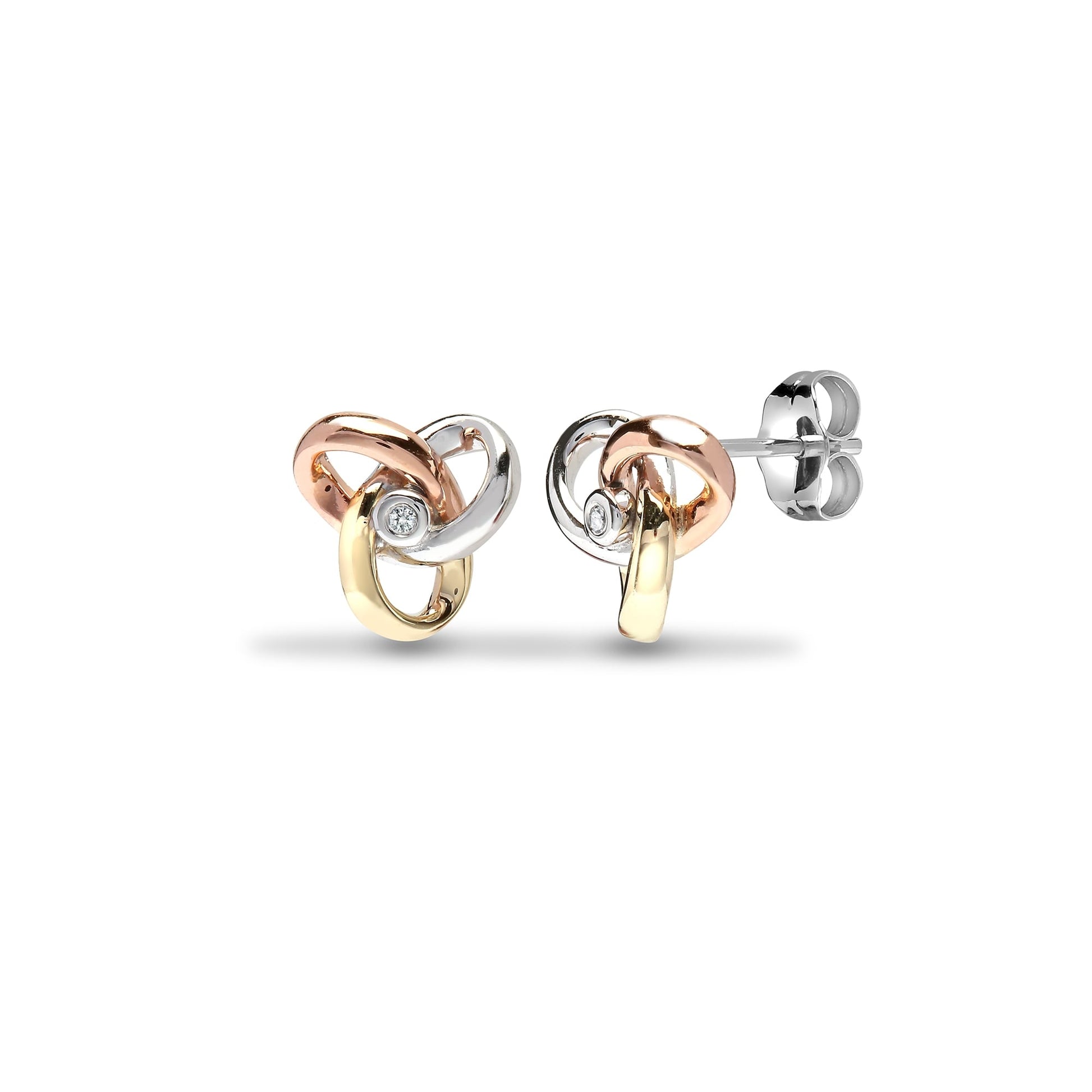 9ct 3 Colour 3pts Diamond Stud Knot Earrings