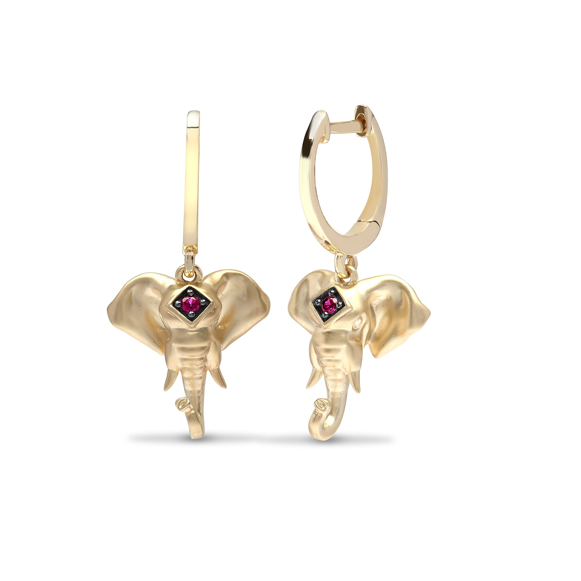 9ct Yellow Gold 4pts Ruby Elephant Head Earrings rb
