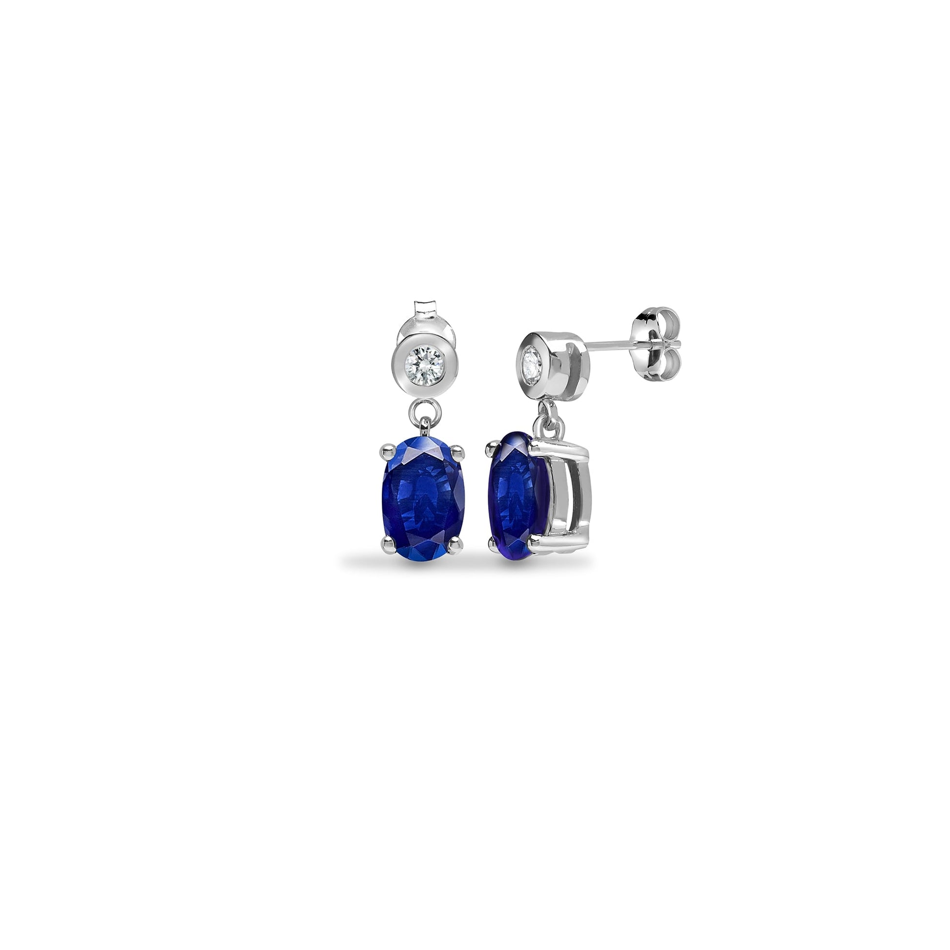 9ct White Diamond-7pts Sapphire-1.30ct Drop Earrings