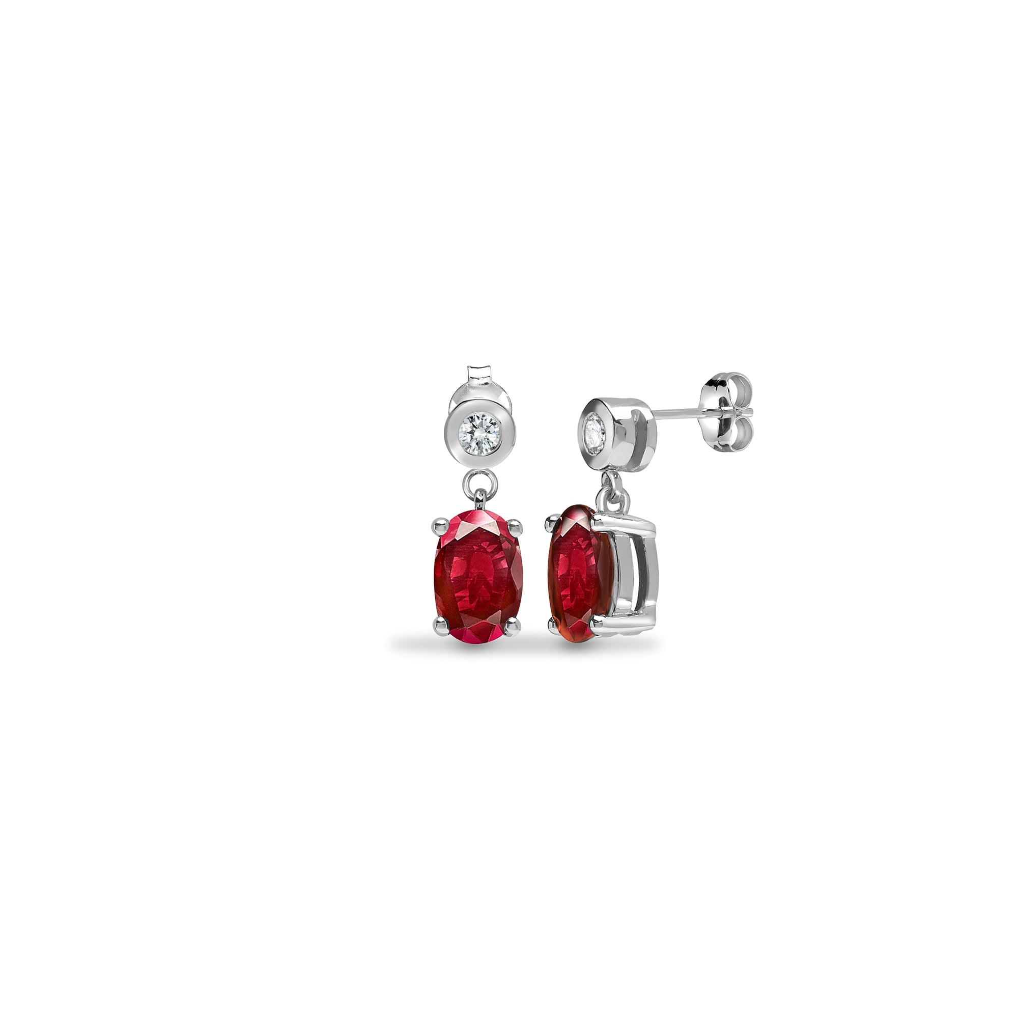 9ct White Diamond-7pts Ruby-1.25ct Drop Earrings