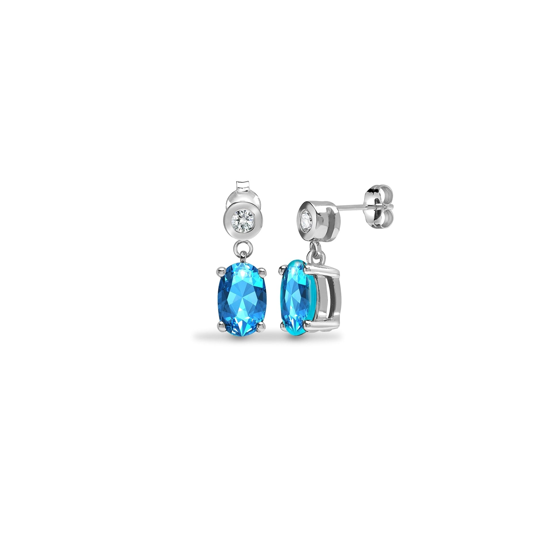 9ct White Diamond-7pts Aquamarine-0.80ct Drop Earrings