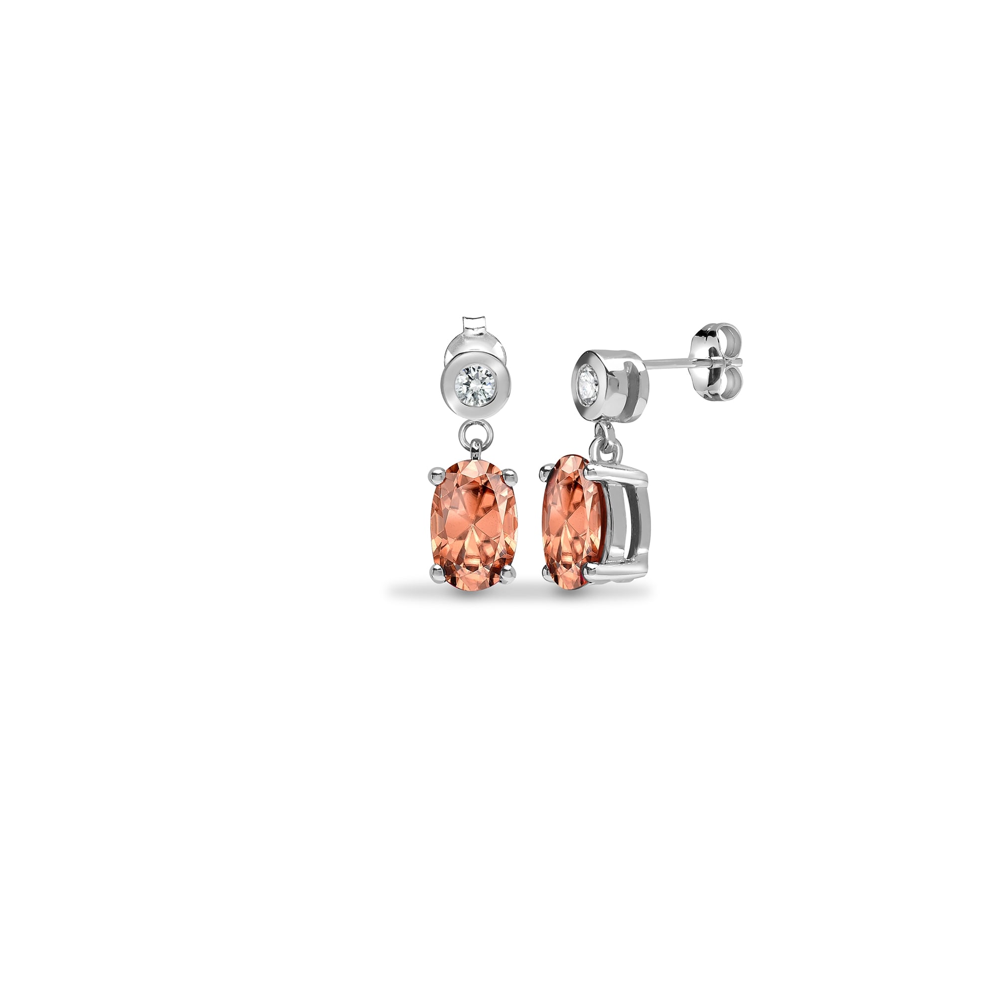 9ct White Diamond-7pts Morganite-0.90ct Drop Earrings