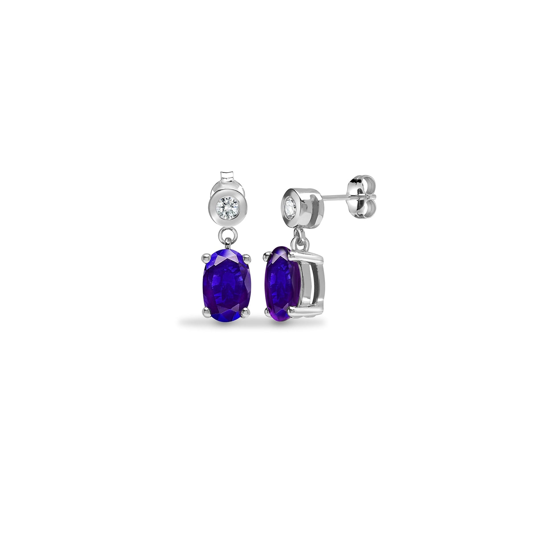 9ct White Diamond-7pts Tanzanite-0.74ct Drop Earrings