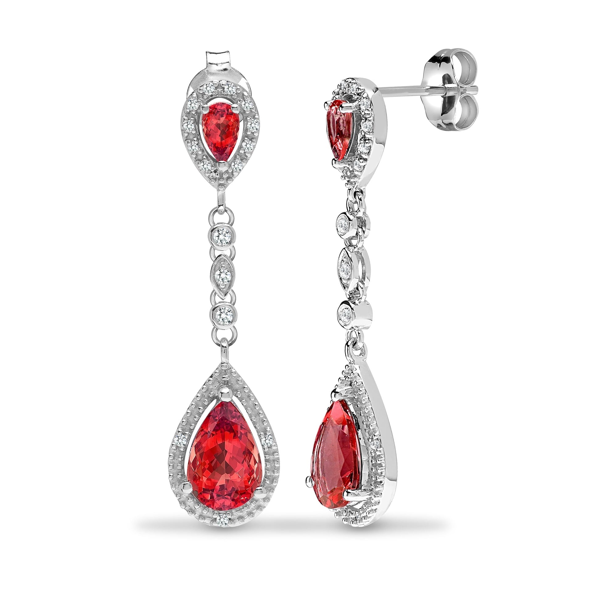 9ct White Diamond-19pts Garnet-3.70ct Drop Earrings
