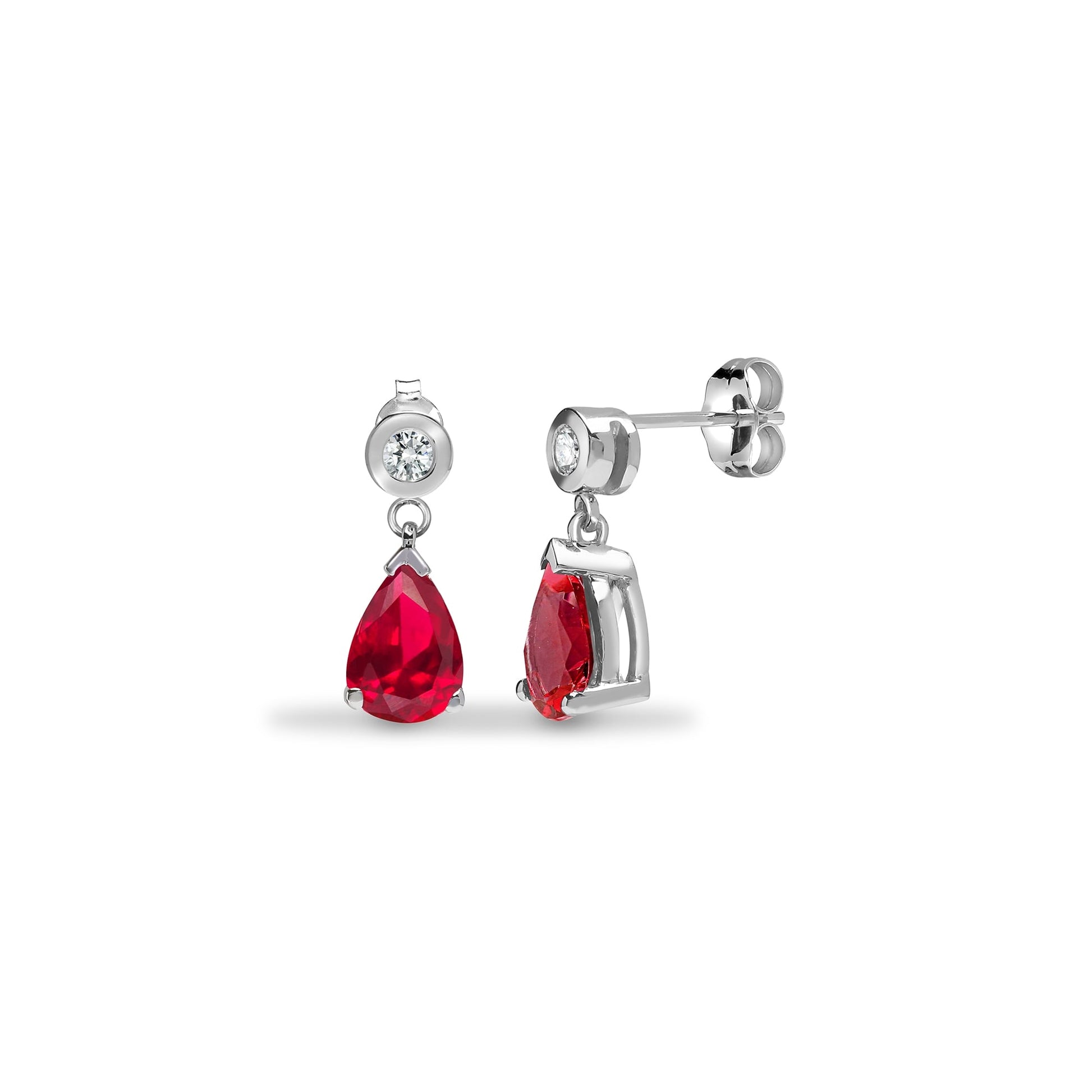 9ct White Diamond-8pts Ruby-1.80ct Drop Earrings