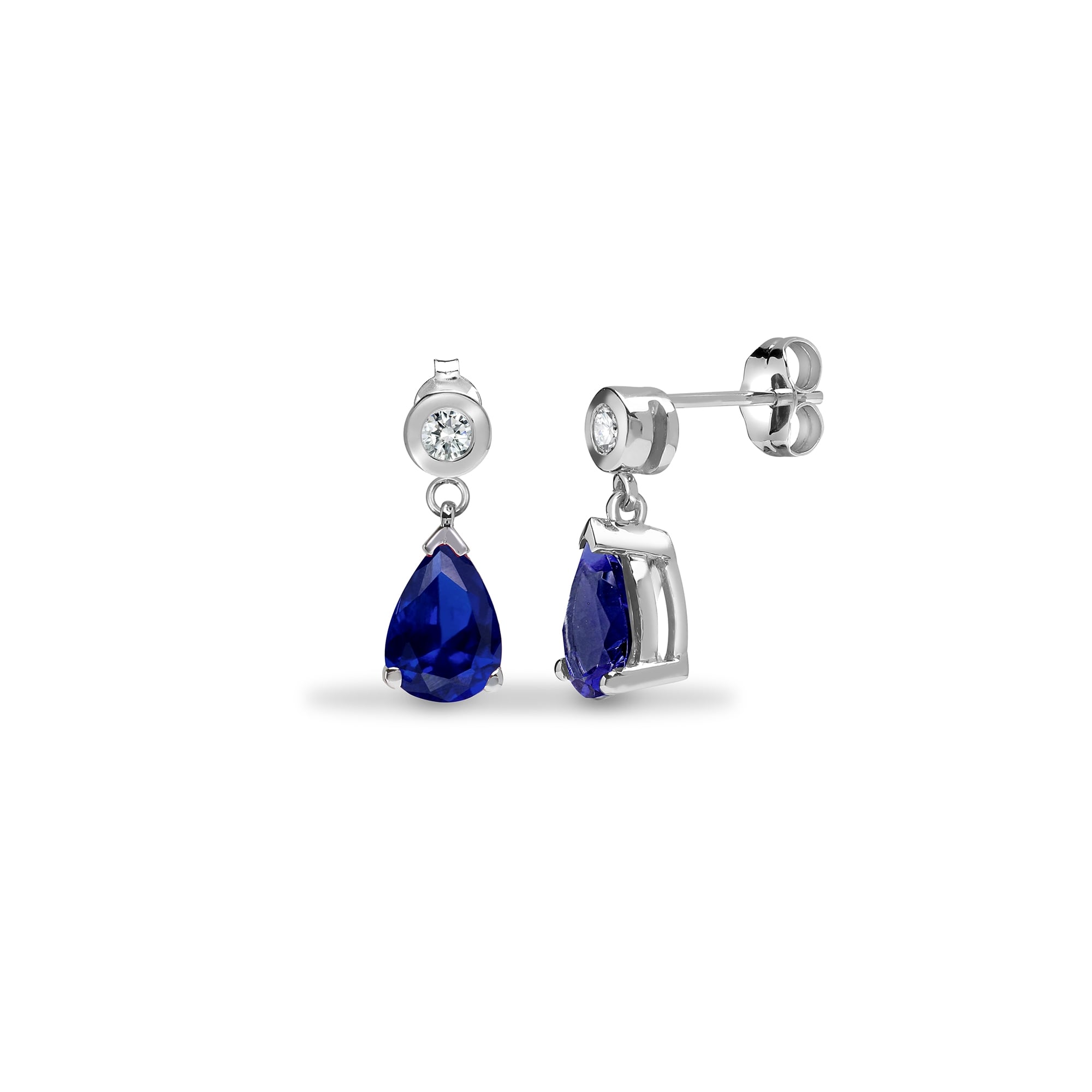 9ct White Diamond-8pts Sapphire-1.80ct Drop Earrings