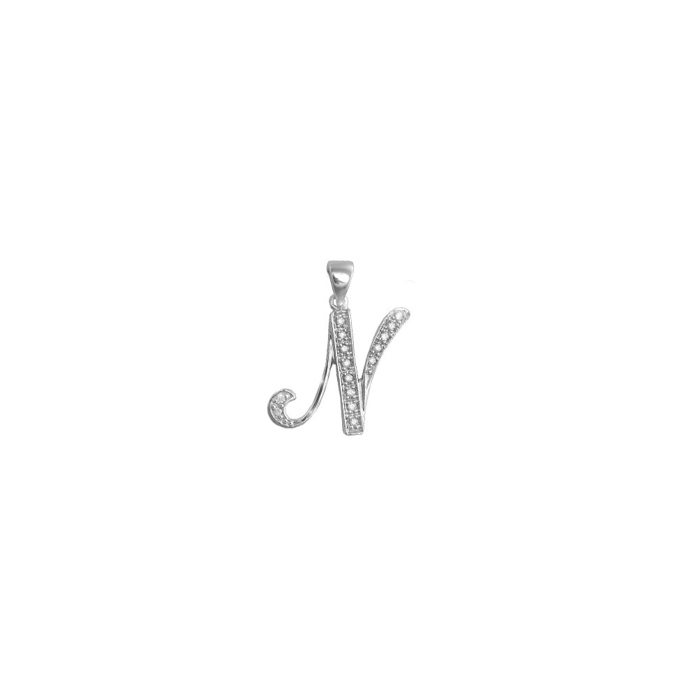 9ct White Gold 6pts Diamond Initial Pendant