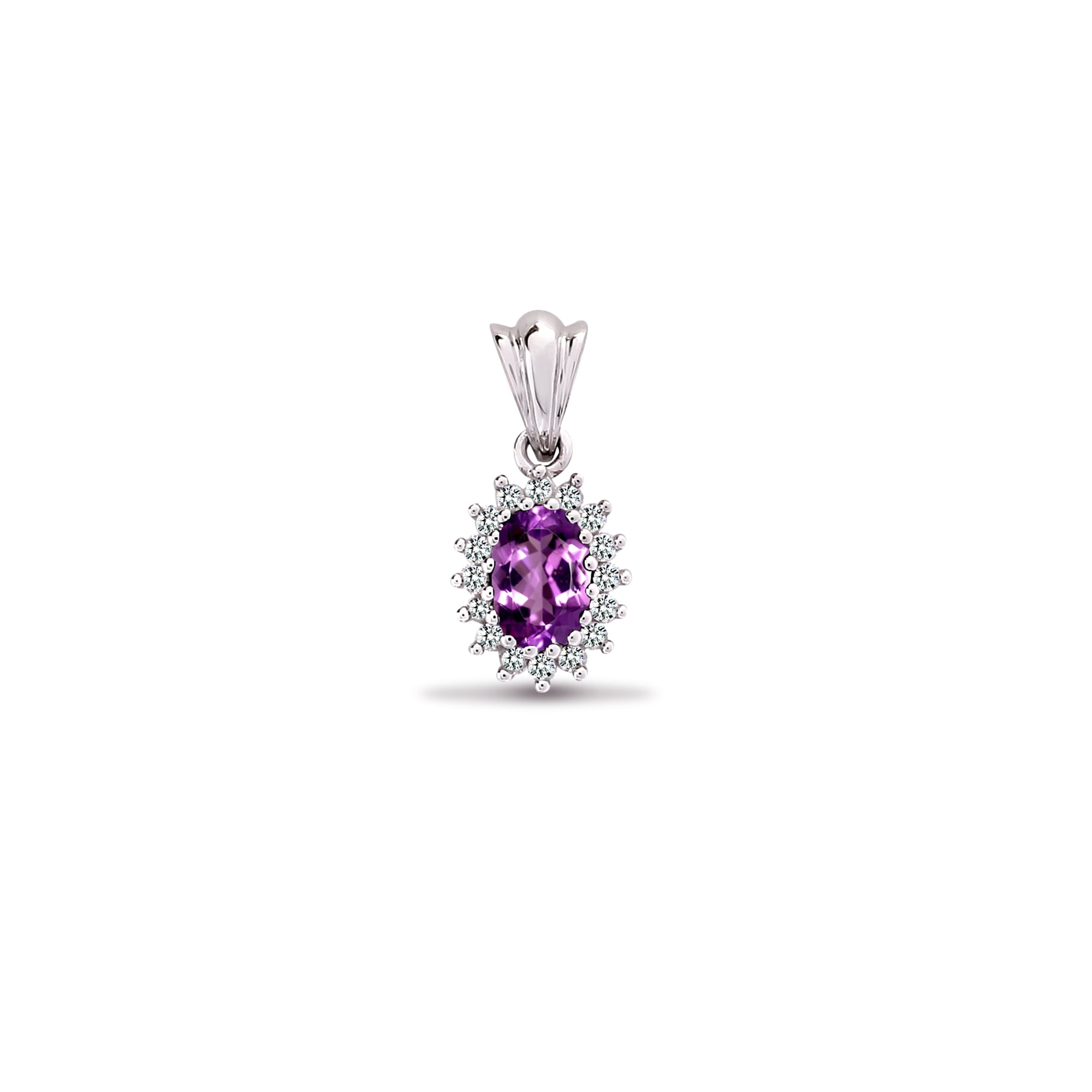 9ct White Gold 12pts Diamond and Amethyst Pendant